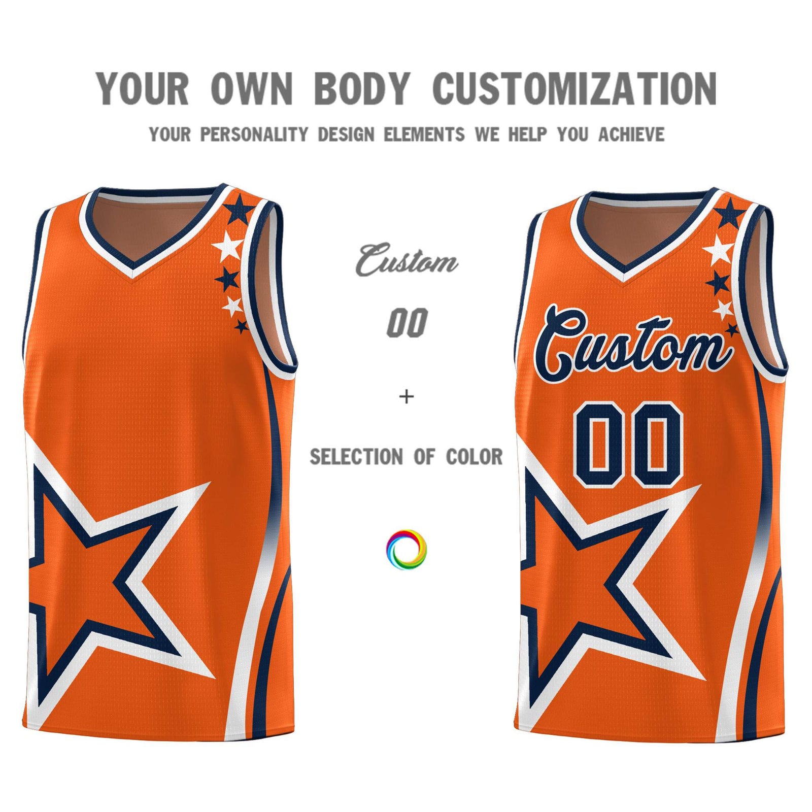 Custom Gold Orange Shoulder Stars Graffiti Pattern Sets Basketball Jersey