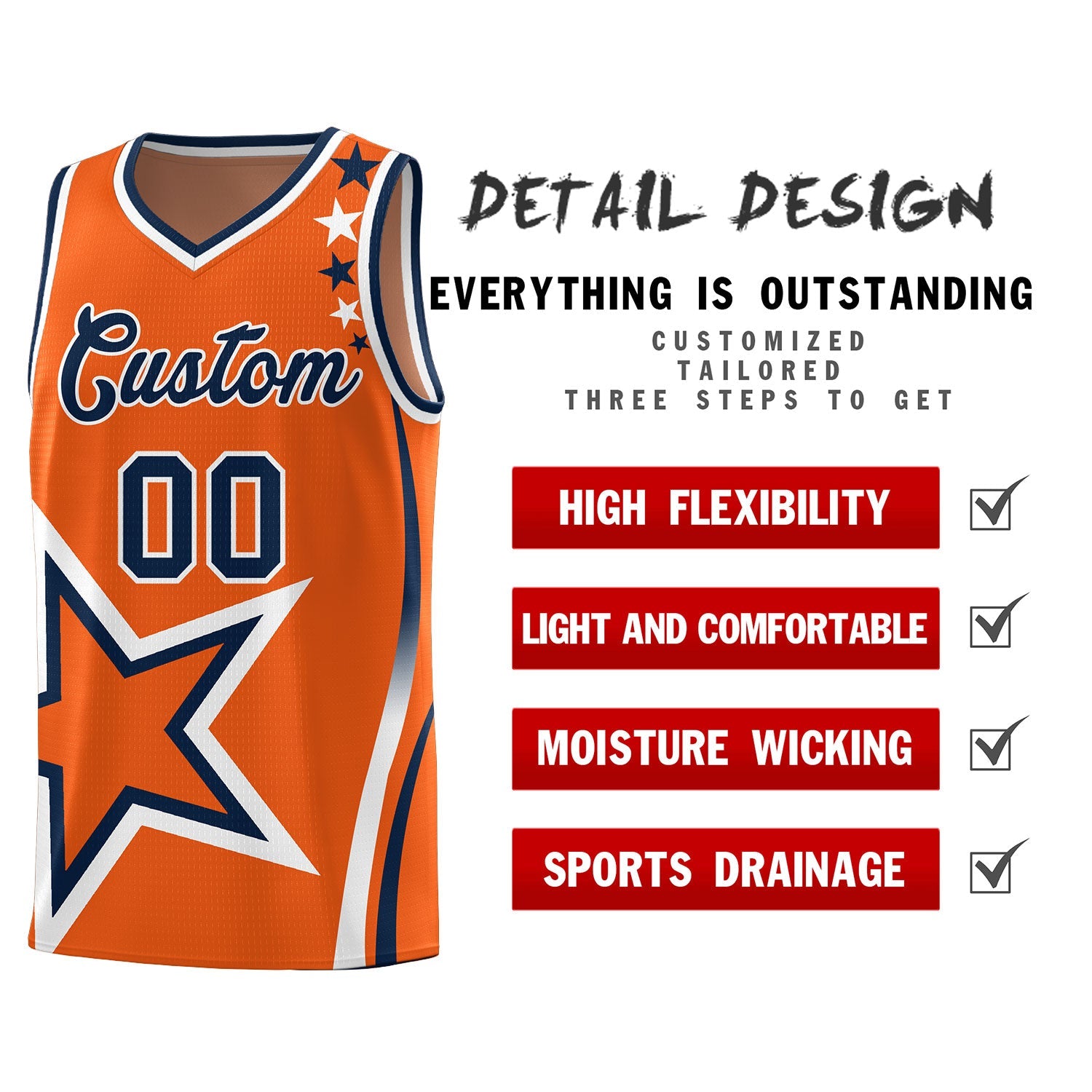 Custom Gold Orange Shoulder Stars Graffiti Pattern Sets Basketball Jersey