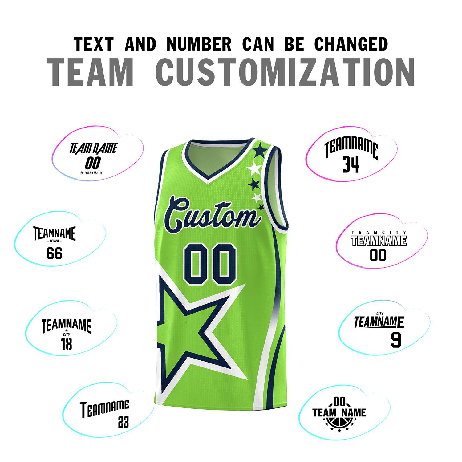 Custom Neon Green Shoulder Stars Graffiti Pattern Sets Basketball Jersey