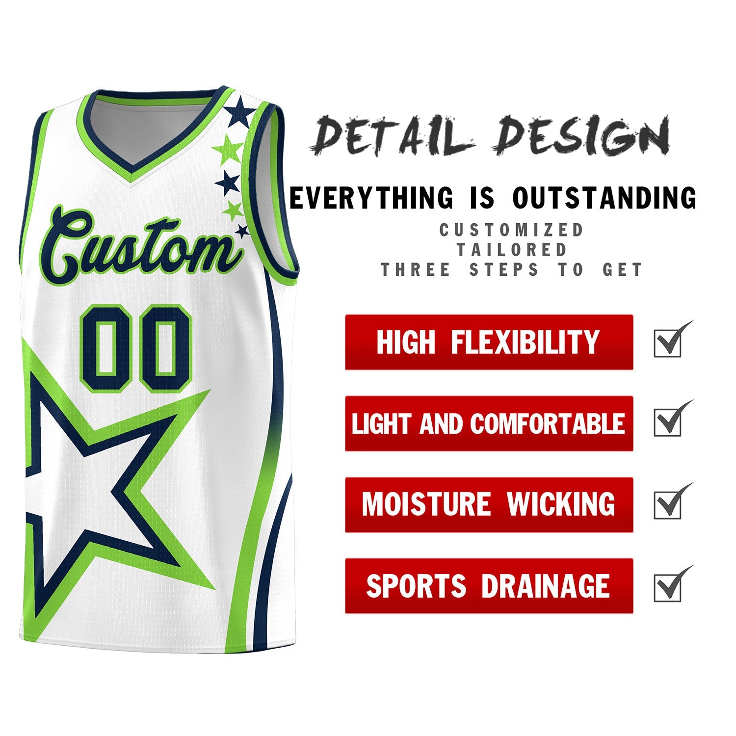 Custom White Shoulder Stars Graffiti Pattern Sets Basketball Jersey