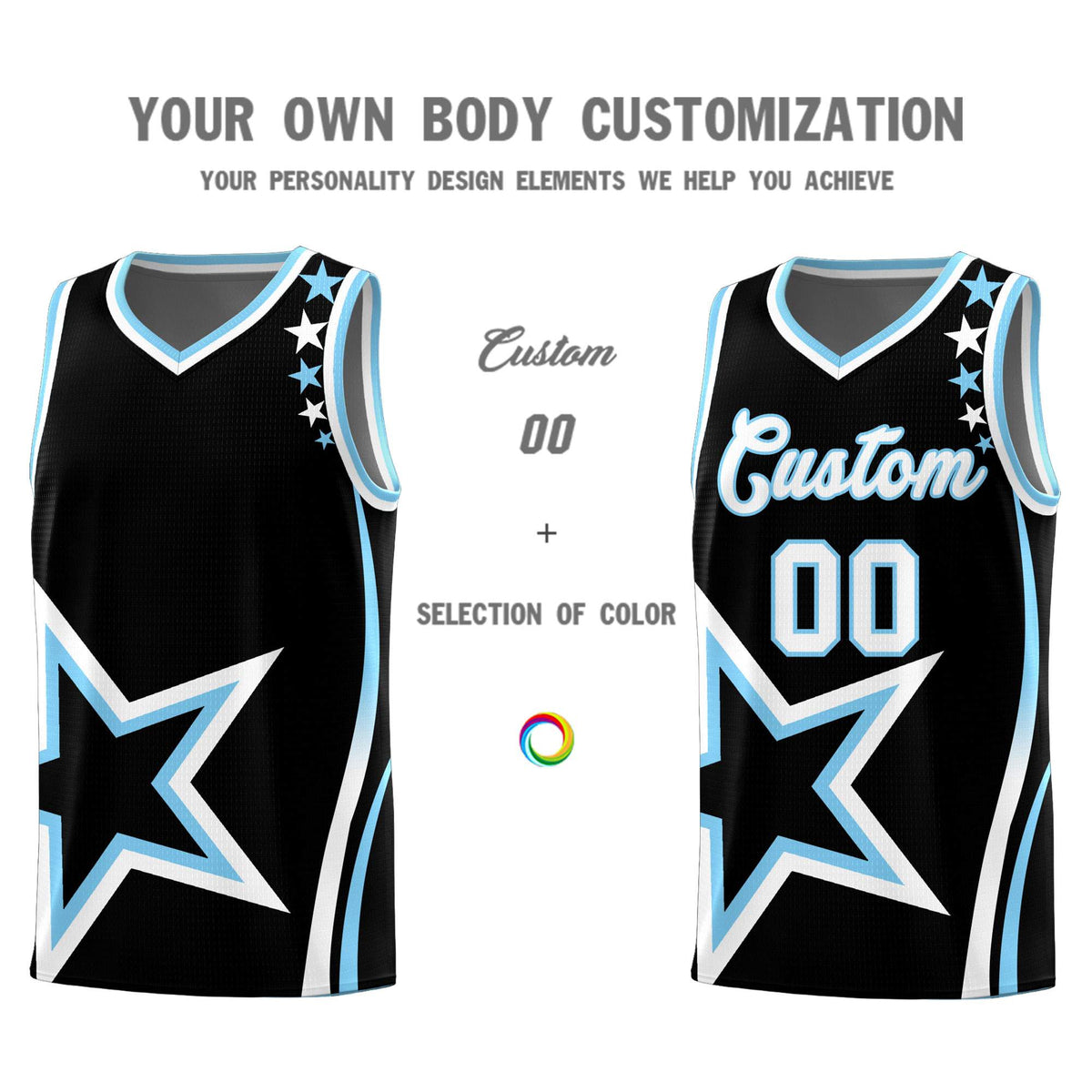 Custom Black Shoulder Stars Graffiti Pattern Sets Basketball Jersey