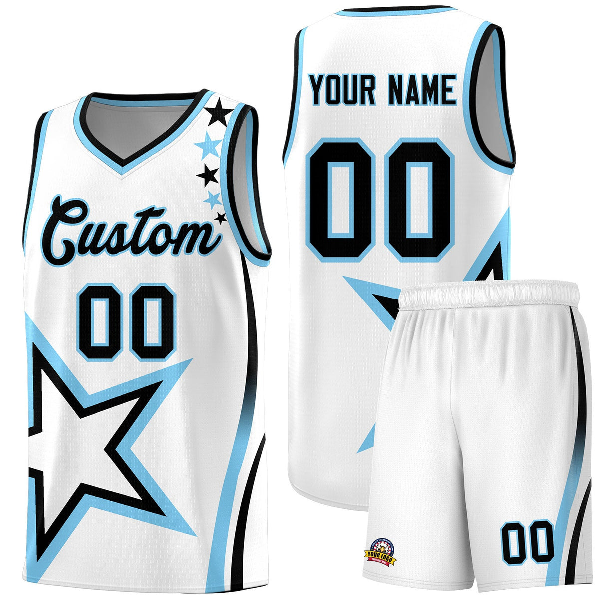 Custom White Shoulder Stars Graffiti Pattern Sets Basketball Jersey