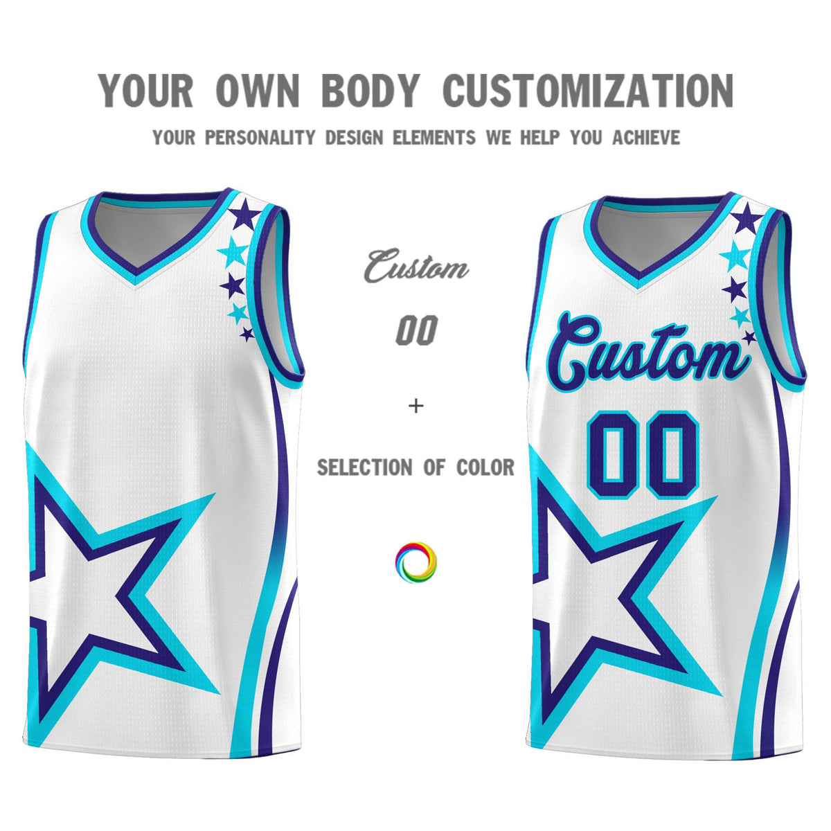 Custom White Shoulder Stars Graffiti Pattern Sets Basketball Jersey