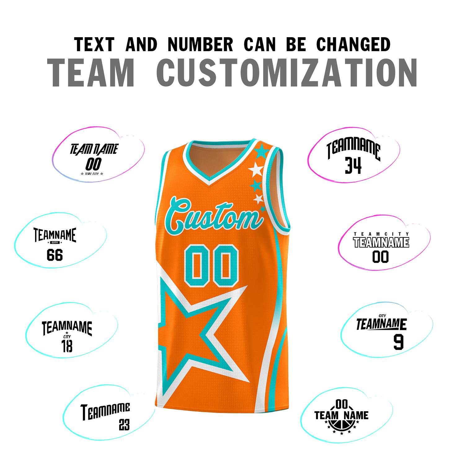 Custom Orange Shoulder Stars Graffiti Pattern Sets Basketball Jersey