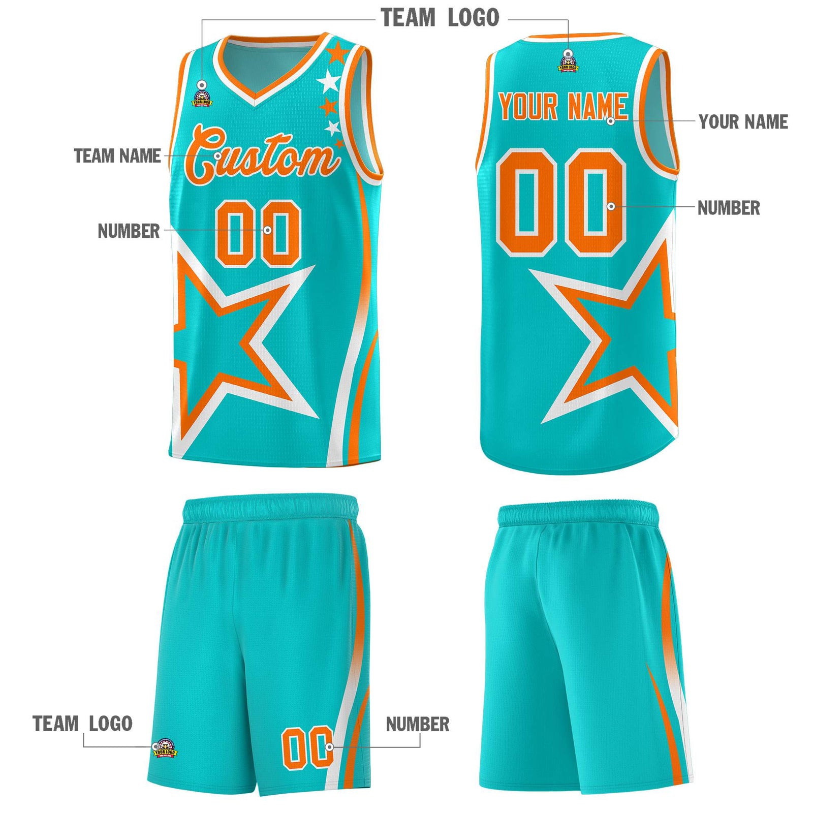 Custom Aqua Shoulder Stars Graffiti Pattern Sets Basketball Jersey