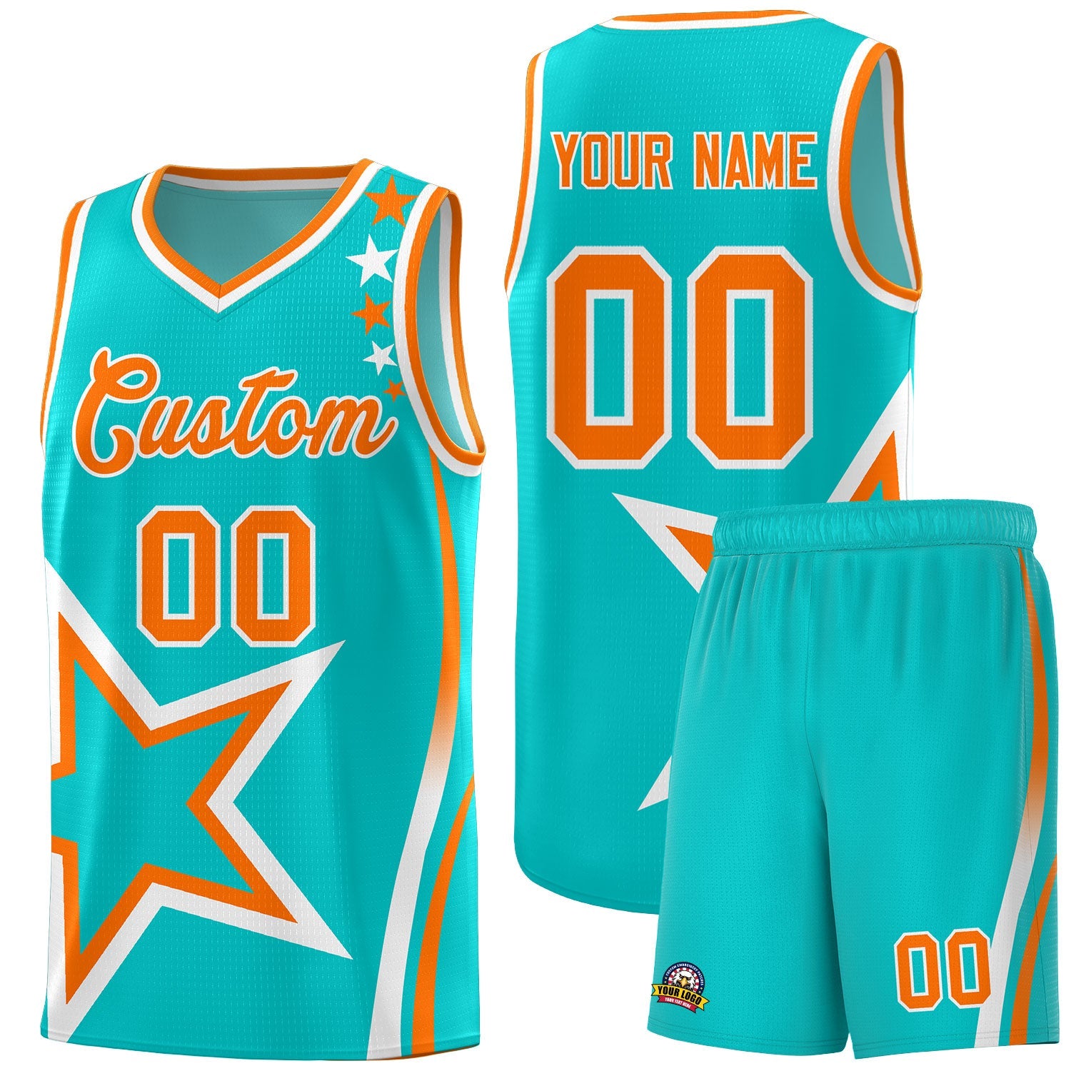 Custom Aqua Shoulder Stars Graffiti Pattern Sets Basketball Jersey