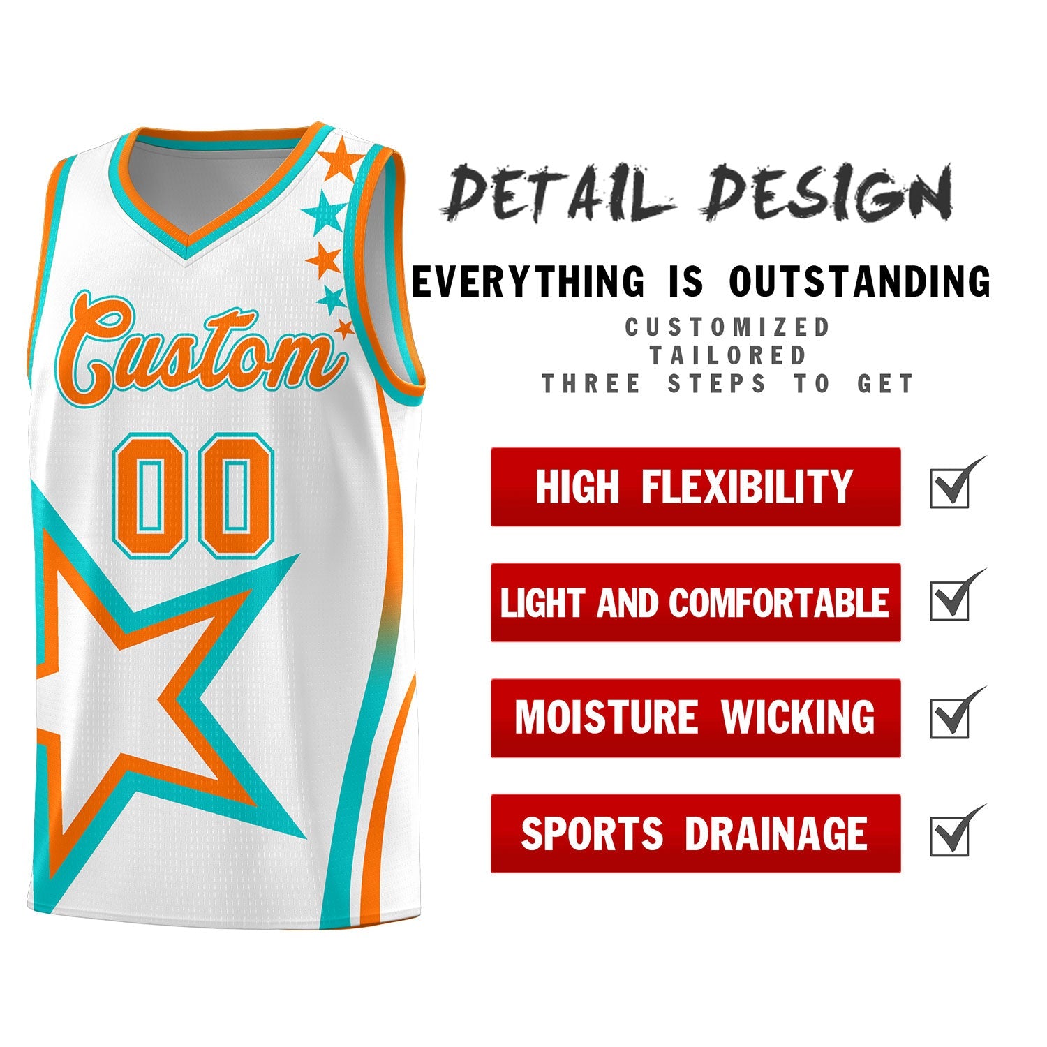 Custom White Shoulder Stars Graffiti Pattern Sets Basketball Jersey
