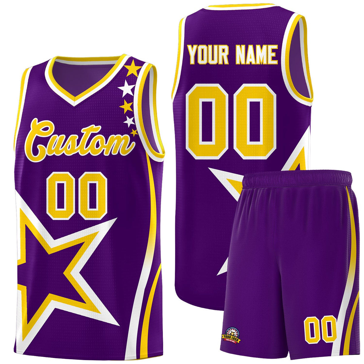 Custom Purple Shoulder Stars Graffiti Pattern Sets Basketball Jersey