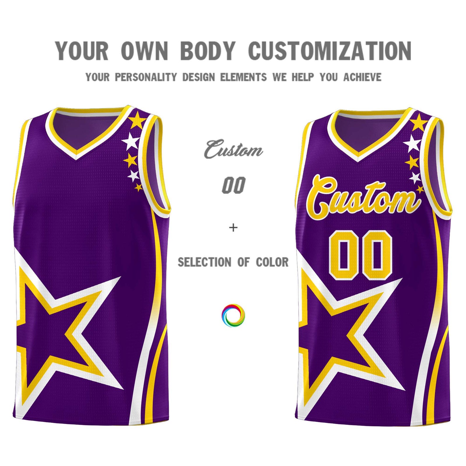 Custom Purple Shoulder Stars Graffiti Pattern Sets Basketball Jersey