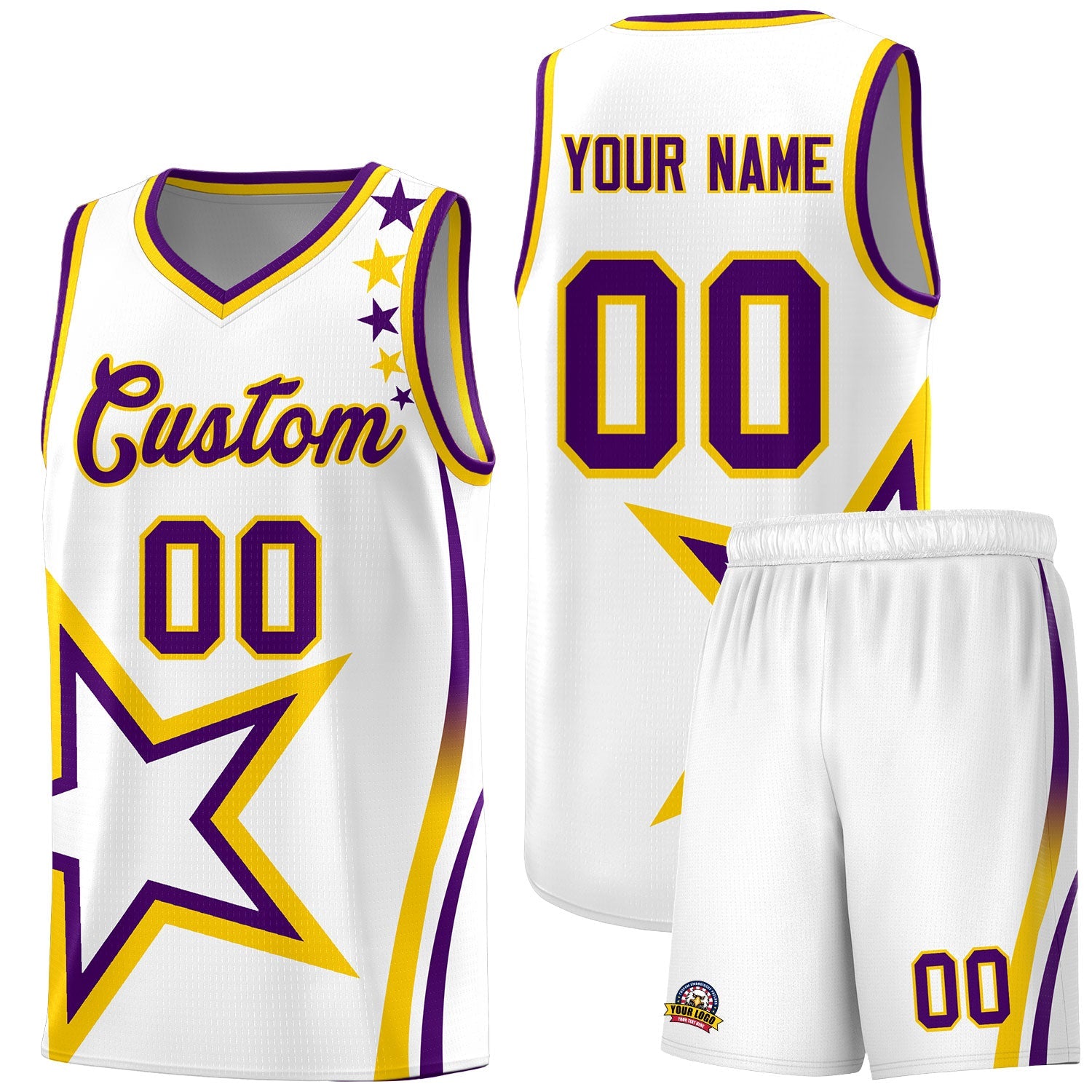 Custom White Shoulder Stars Graffiti Pattern Sets Basketball Jersey