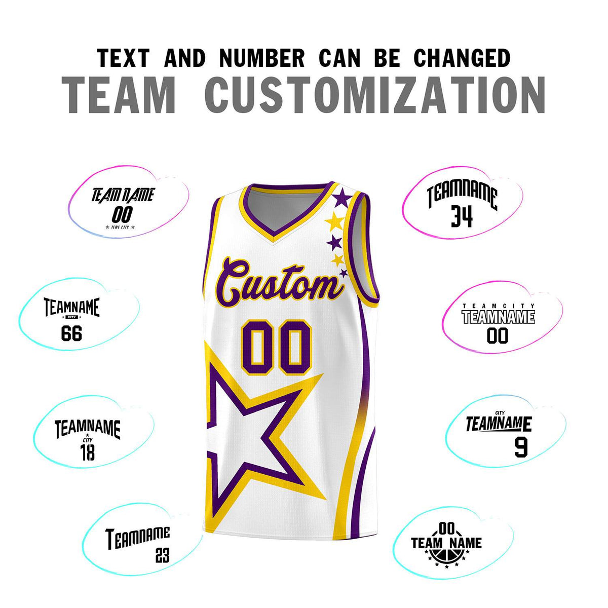 Custom White Shoulder Stars Graffiti Pattern Sets Basketball Jersey