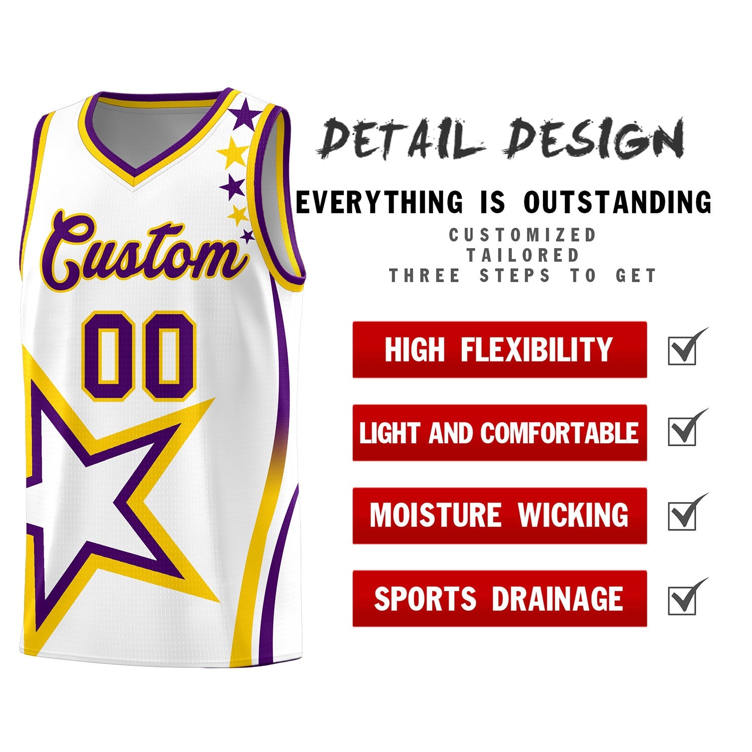 Custom White Shoulder Stars Graffiti Pattern Sets Basketball Jersey