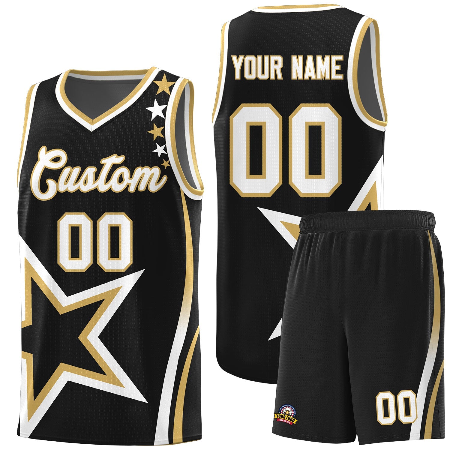 Custom Black Shoulder Stars Graffiti Pattern Sets Basketball Jersey