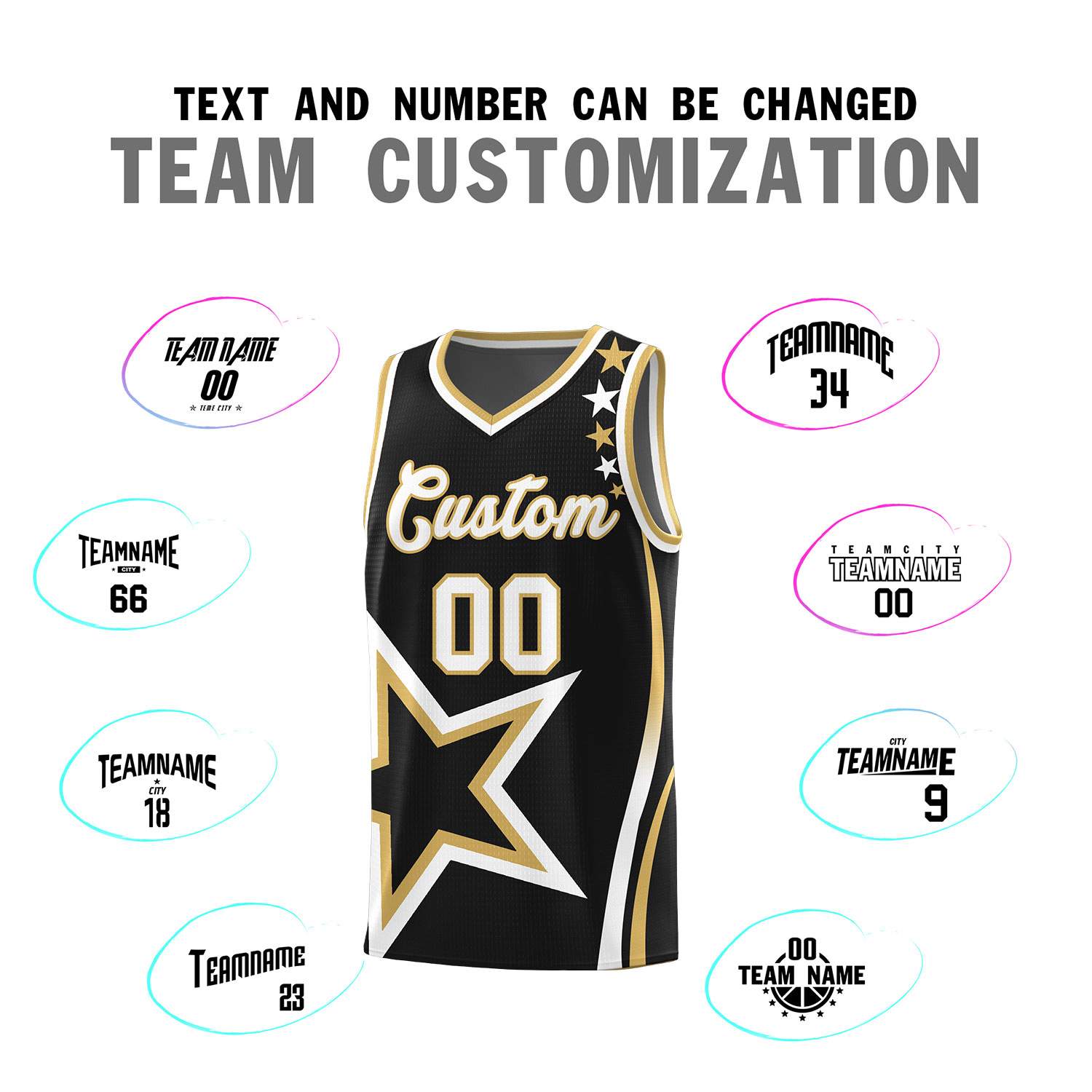 Custom Black Shoulder Stars Graffiti Pattern Sets Basketball Jersey