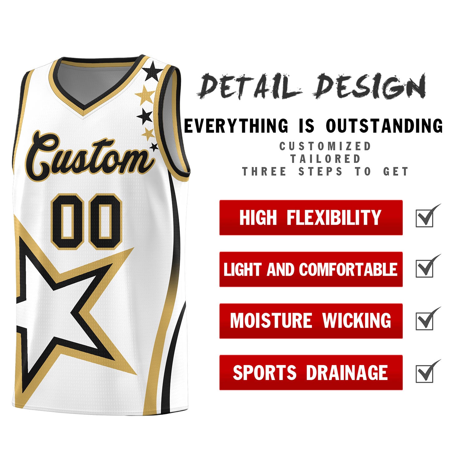 Custom White Shoulder Stars Graffiti Pattern Sets Basketball Jersey