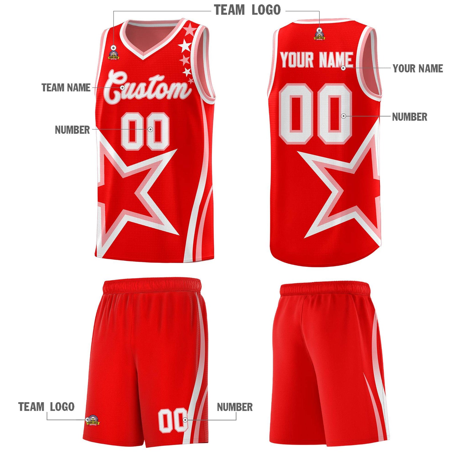Custom Red Shoulder Stars Graffiti Pattern Sets Basketball Jersey