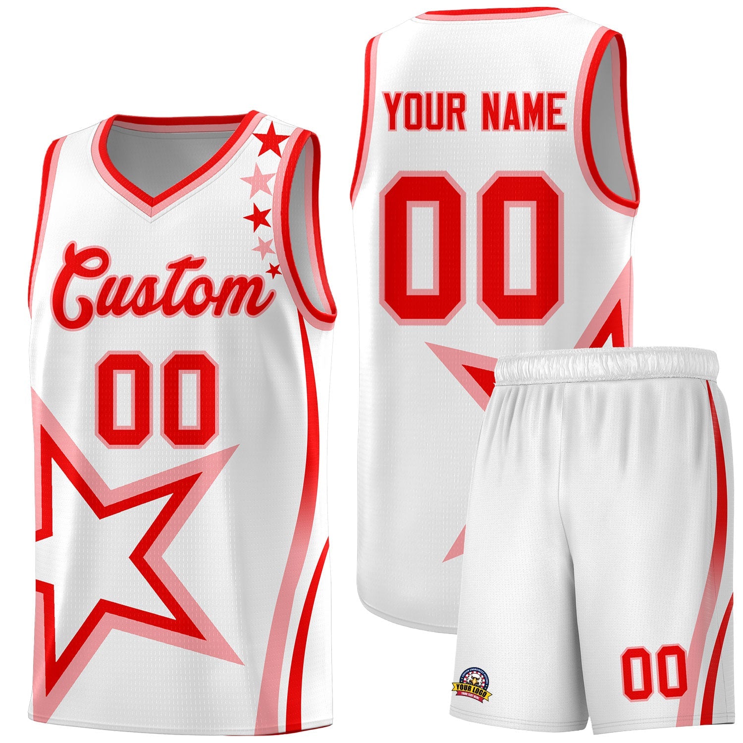 Custom White Shoulder Stars Graffiti Pattern Sets Basketball Jersey