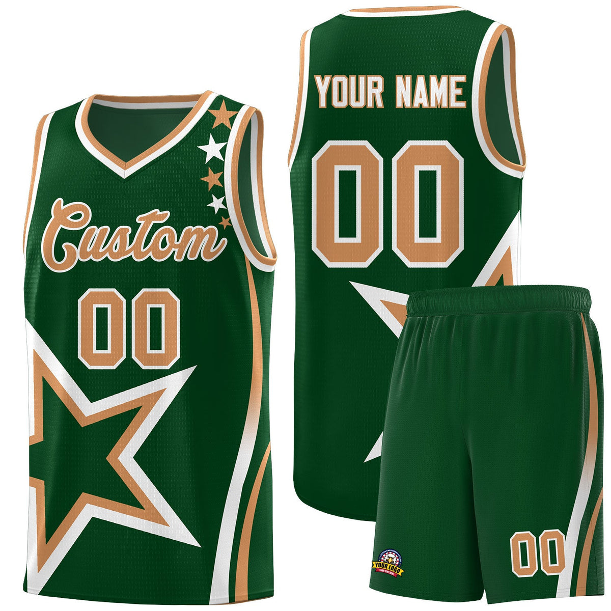 Custom Green Shoulder Stars Graffiti Pattern Sets Basketball Jersey
