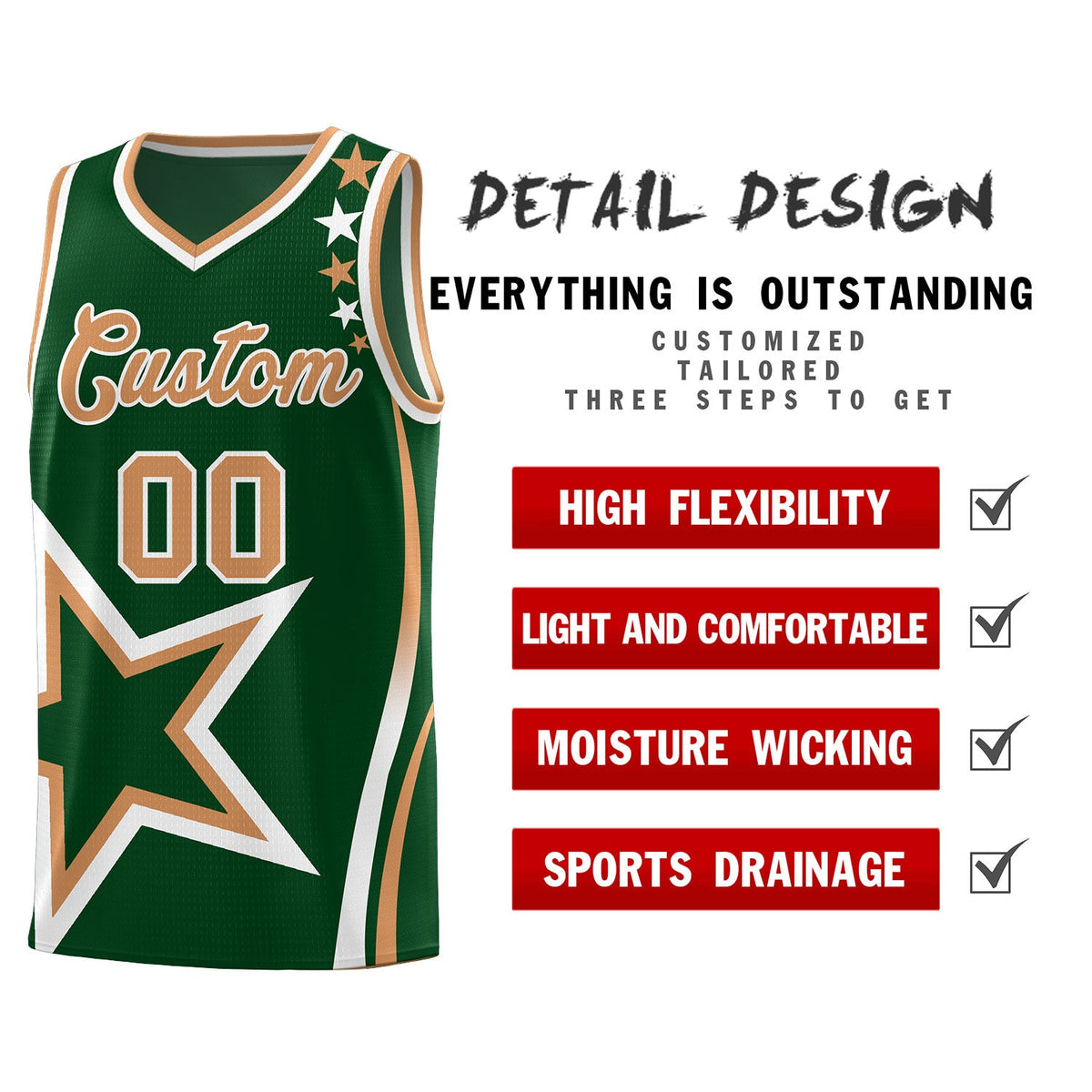 Custom Green Shoulder Stars Graffiti Pattern Sets Basketball Jersey