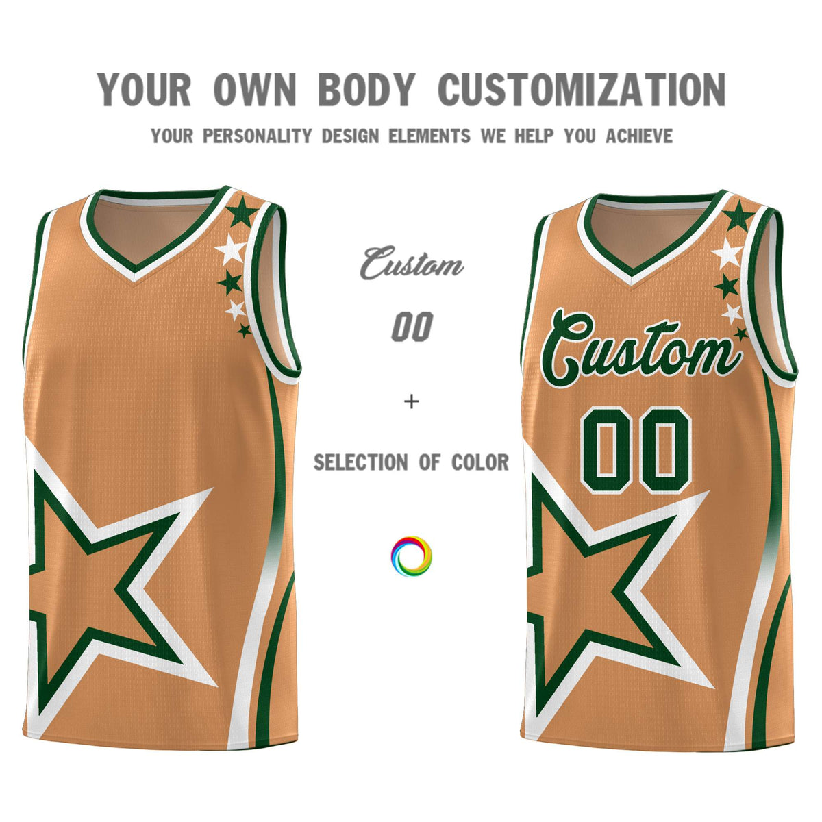 Custom Light Brown Shoulder Stars Graffiti Pattern Sets Basketball Jersey