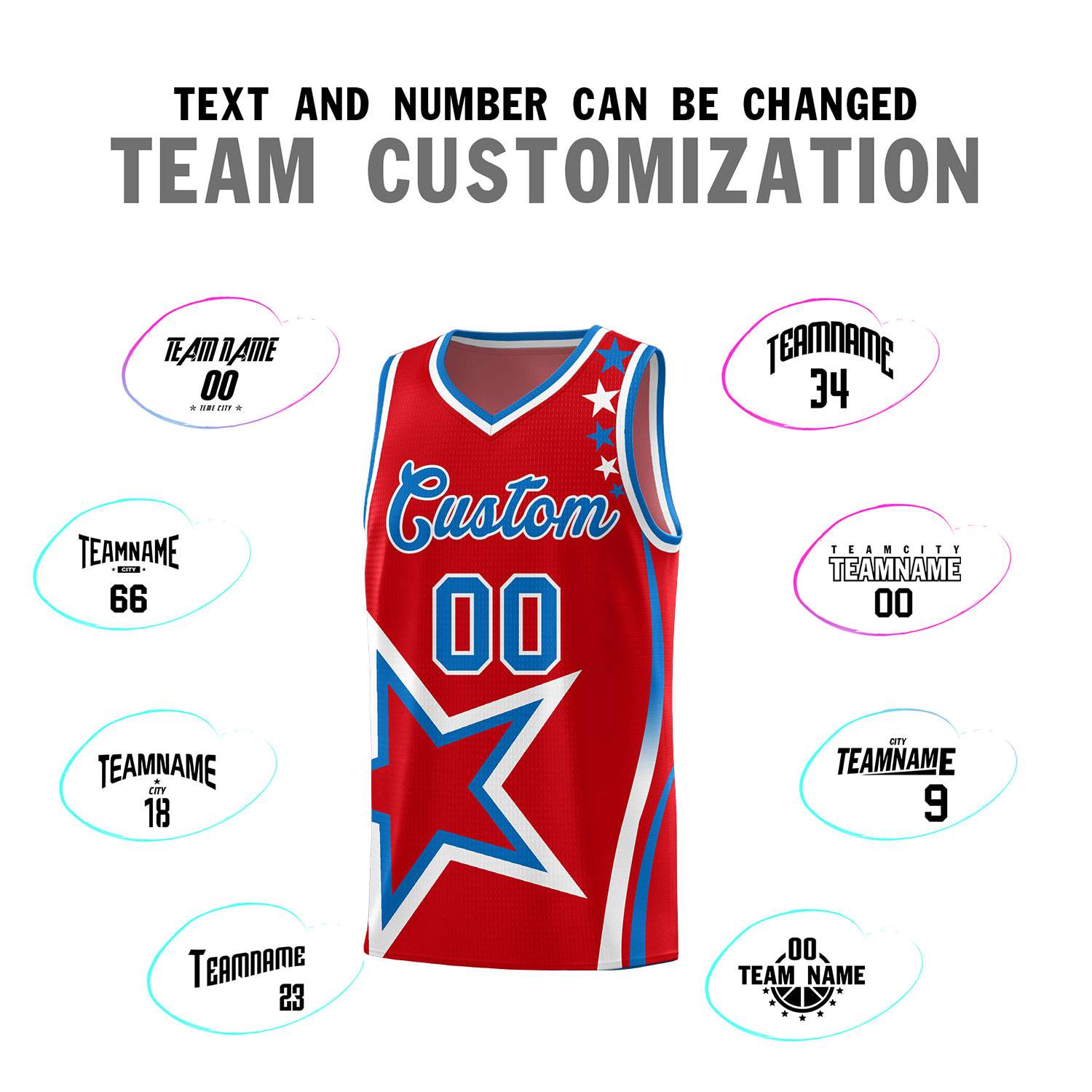 Custom Red Shoulder Stars Graffiti Pattern Sets Basketball Jersey