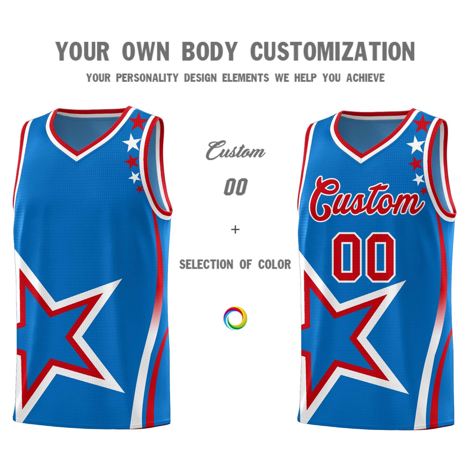 Custom Blue Shoulder Stars Graffiti Pattern Sets Basketball Jersey
