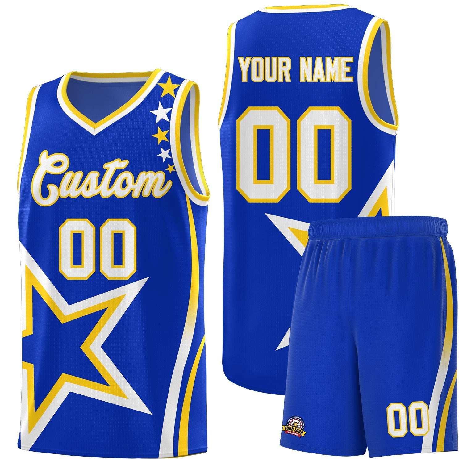 Custom Royal Shoulder Stars Graffiti Pattern Sets Basketball Jersey