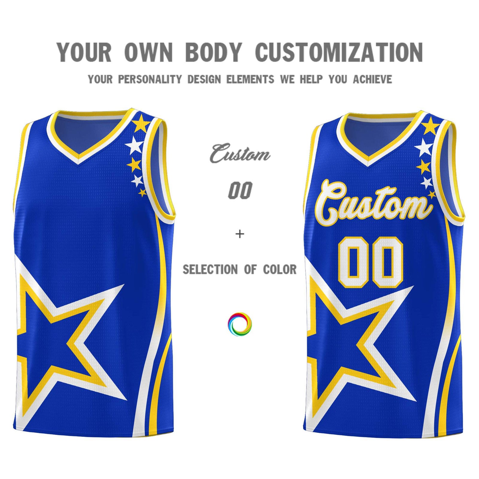Custom Royal Shoulder Stars Graffiti Pattern Sets Basketball Jersey