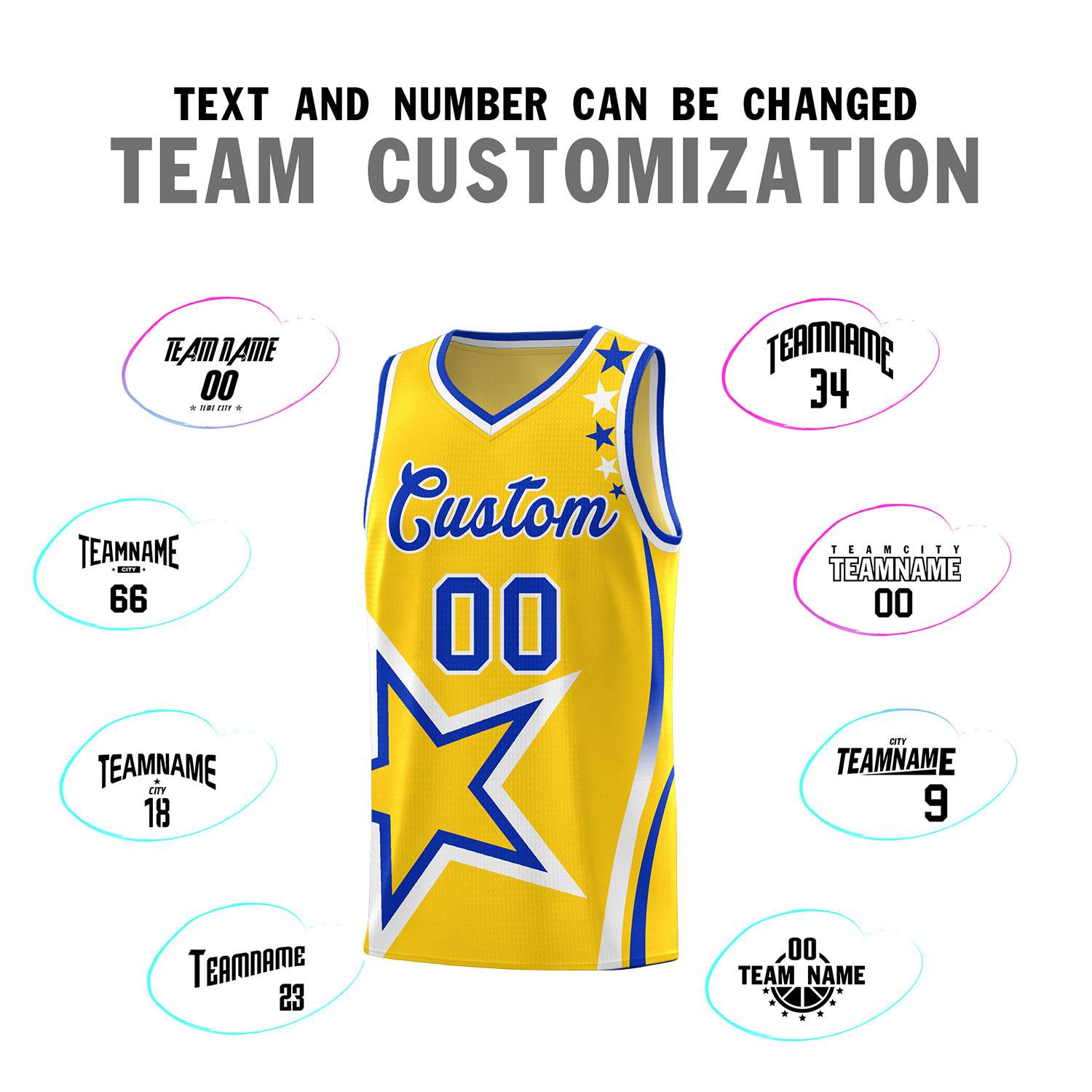 Custom Gold Shoulder Stars Graffiti Pattern Sets Basketball Jersey