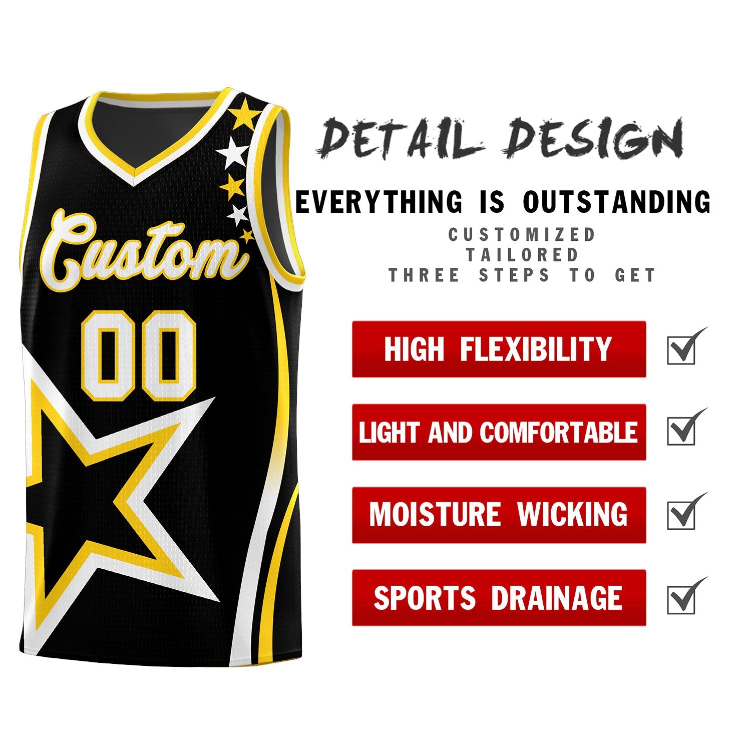 Custom Black Shoulder Stars Graffiti Pattern Sets Basketball Jersey