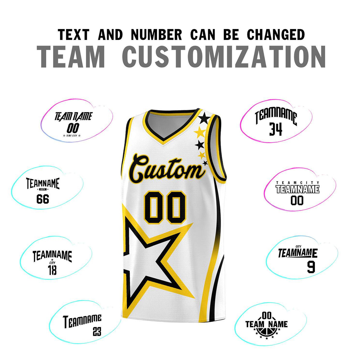 Custom White Shoulder Stars Graffiti Pattern Sets Basketball Jersey