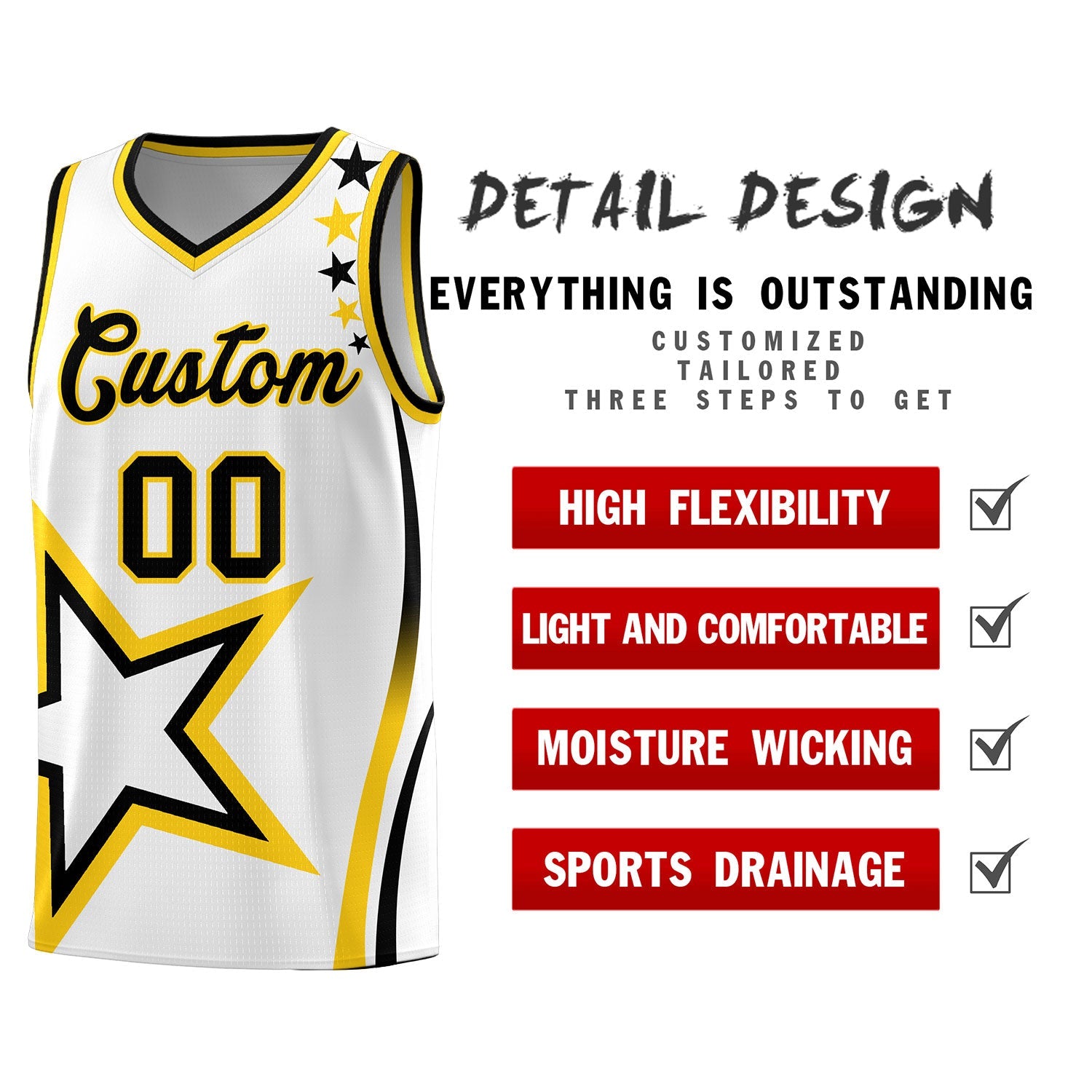 Custom White Shoulder Stars Graffiti Pattern Sets Basketball Jersey