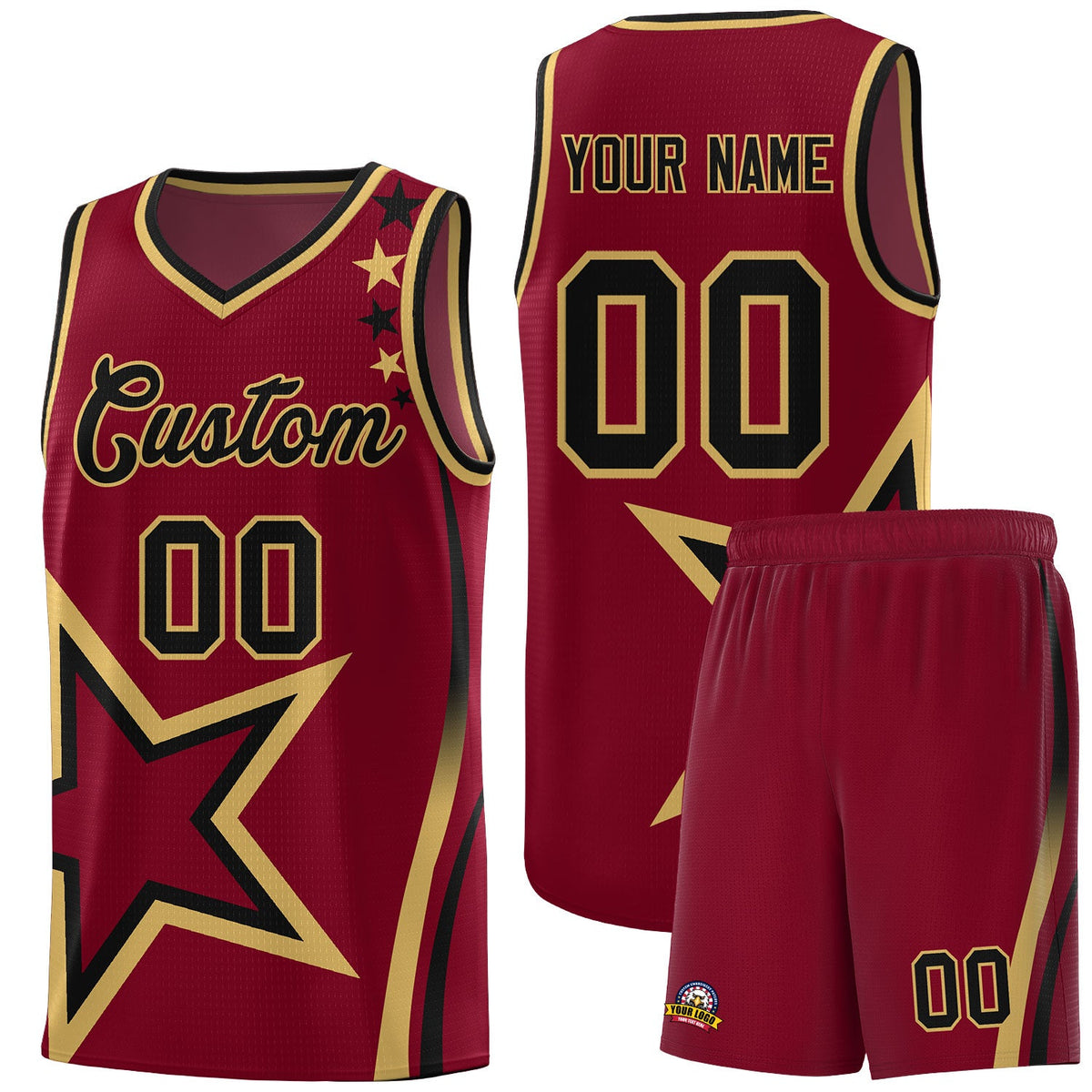 Custom Crimson Shoulder Stars Graffiti Pattern Sets Basketball Jersey