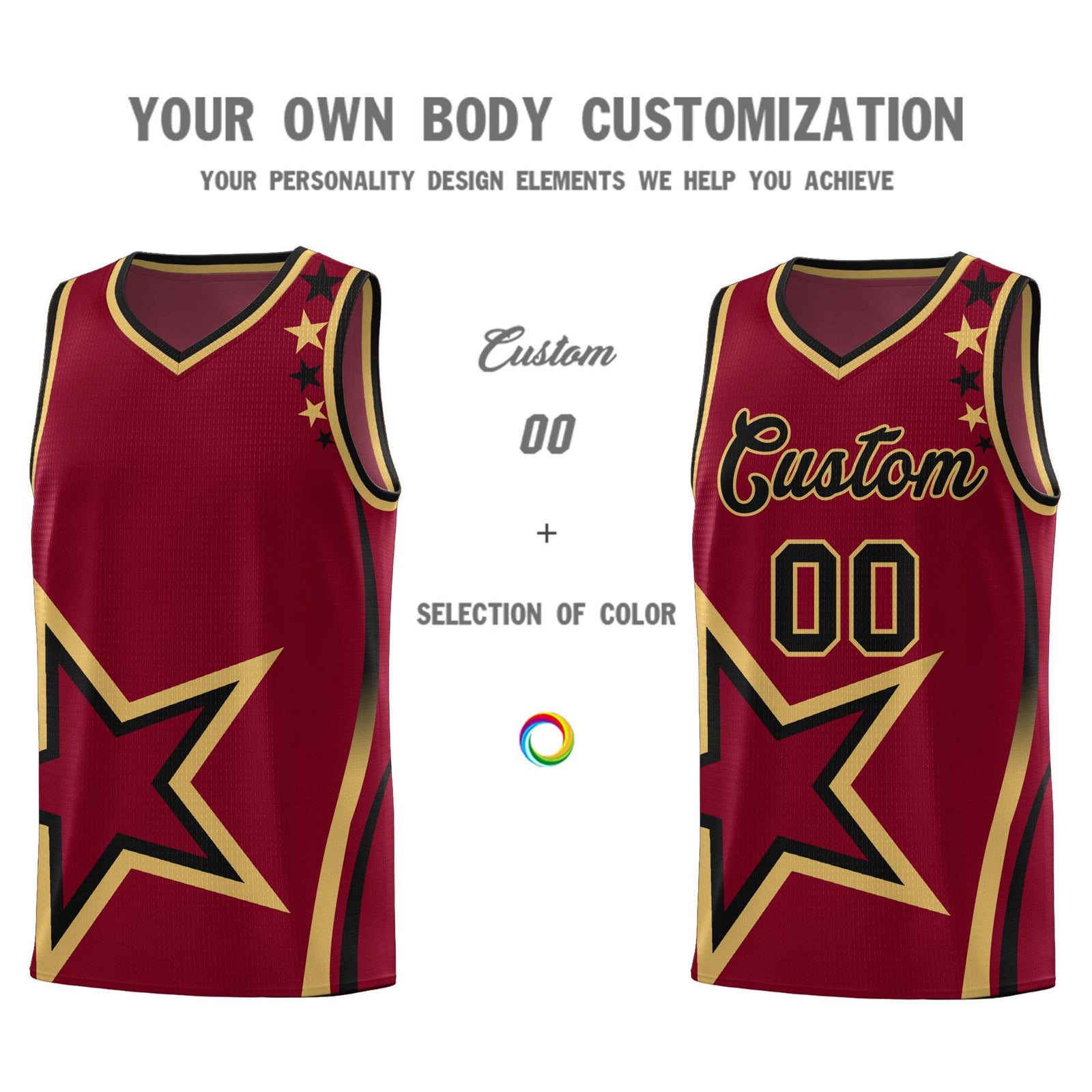 Custom Crimson Shoulder Stars Graffiti Pattern Sets Basketball Jersey