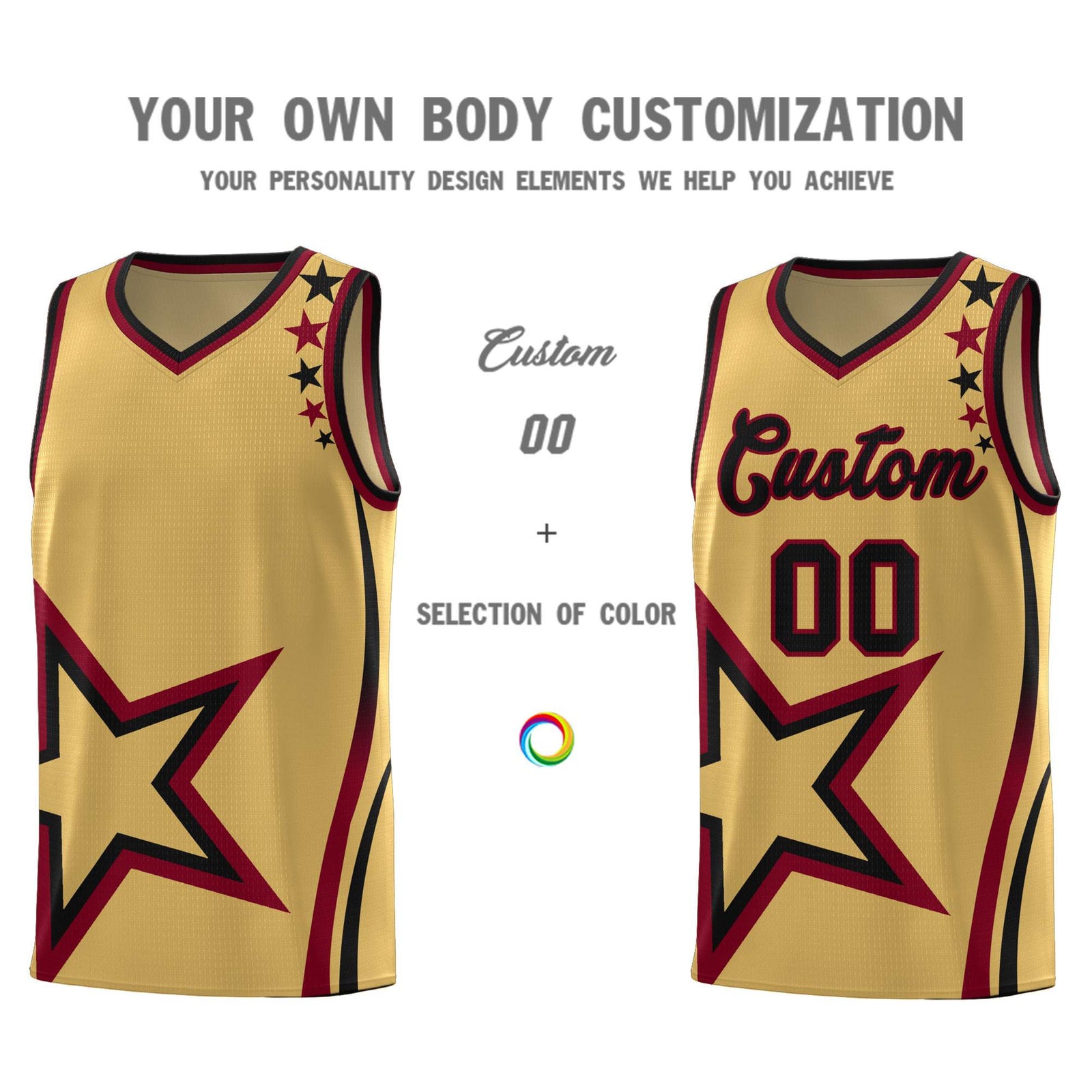 Custom Old Gold Shoulder Stars Graffiti Pattern Sets Basketball Jersey
