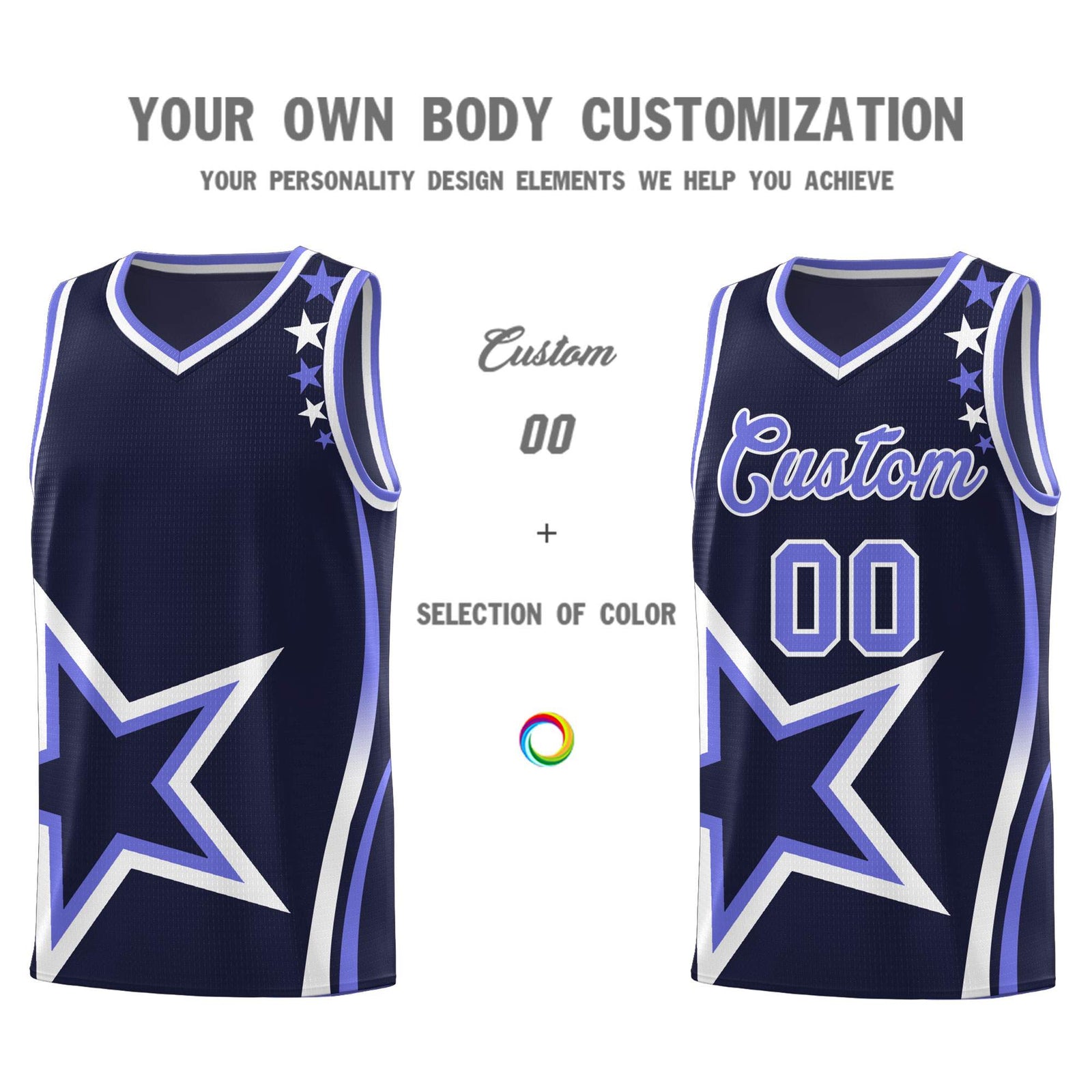 Custom Navy Shoulder Stars Graffiti Pattern Sets Basketball Jersey