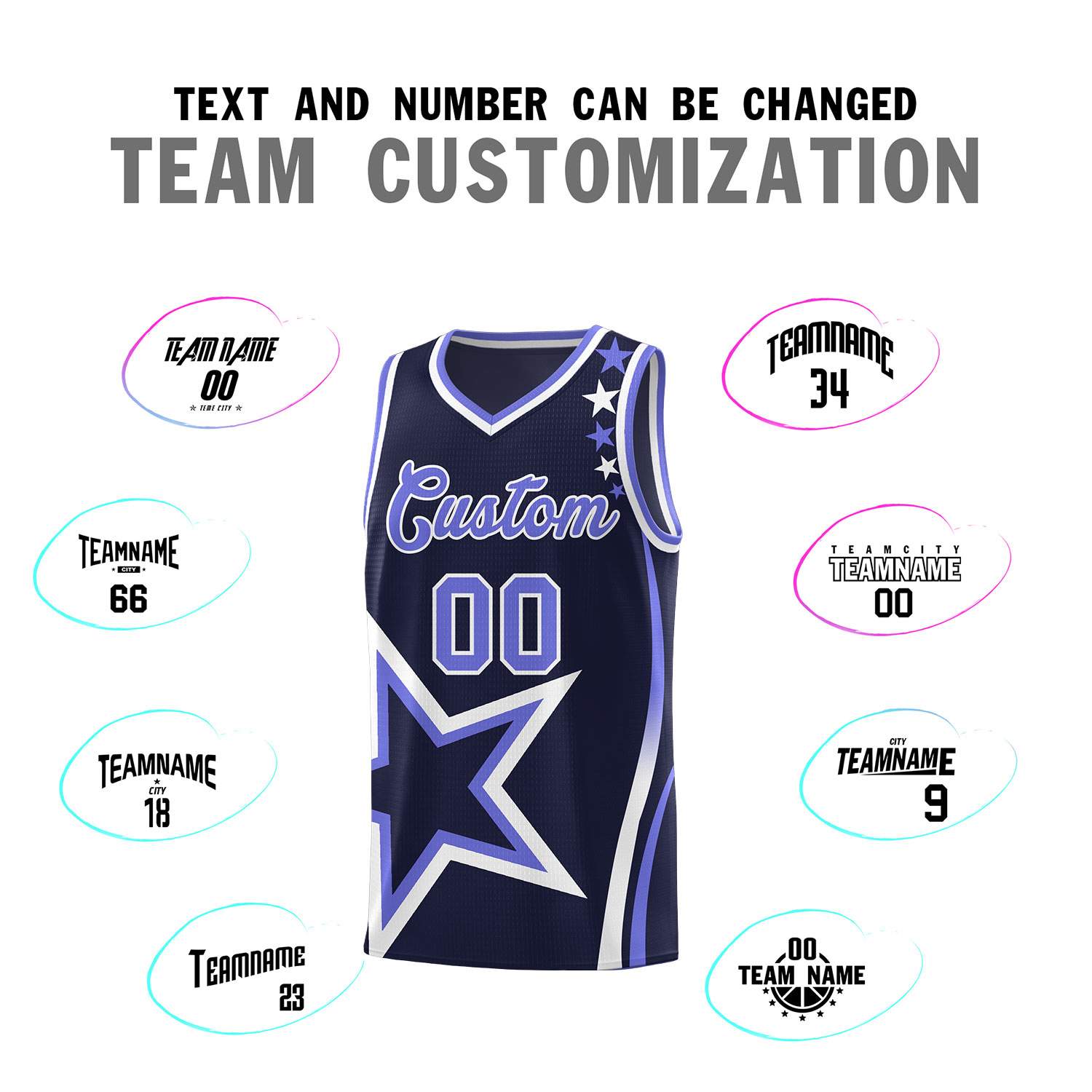 Custom Navy Shoulder Stars Graffiti Pattern Sets Basketball Jersey