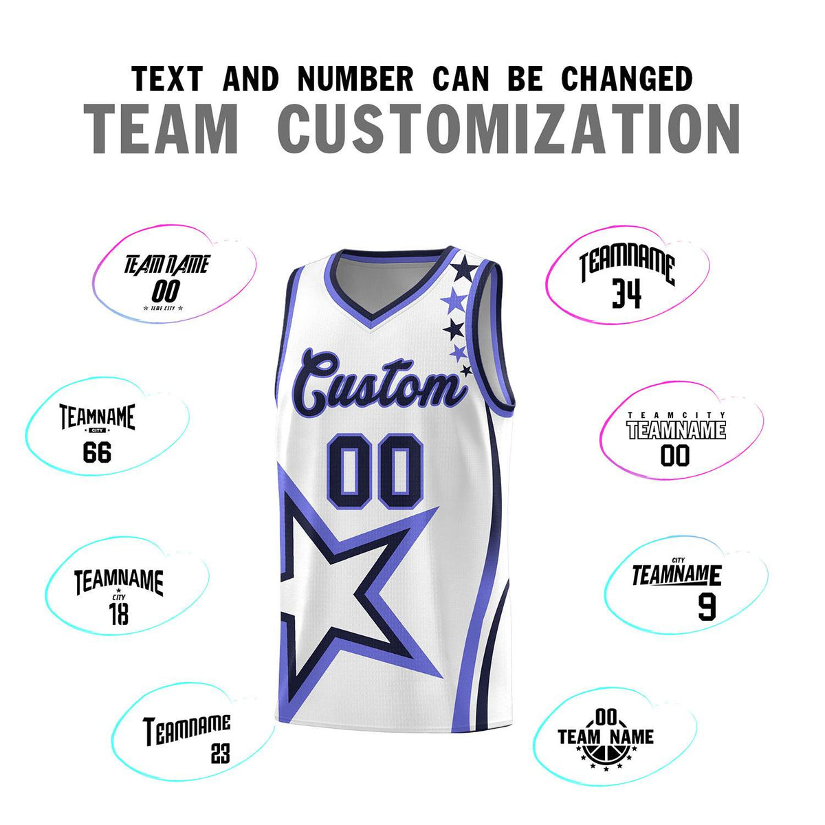 Custom White Shoulder Stars Graffiti Pattern Sets Basketball Jersey