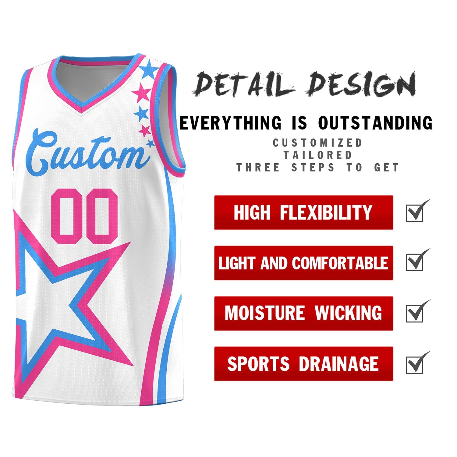 Custom White Shoulder Stars Graffiti Pattern Sets Basketball Jersey