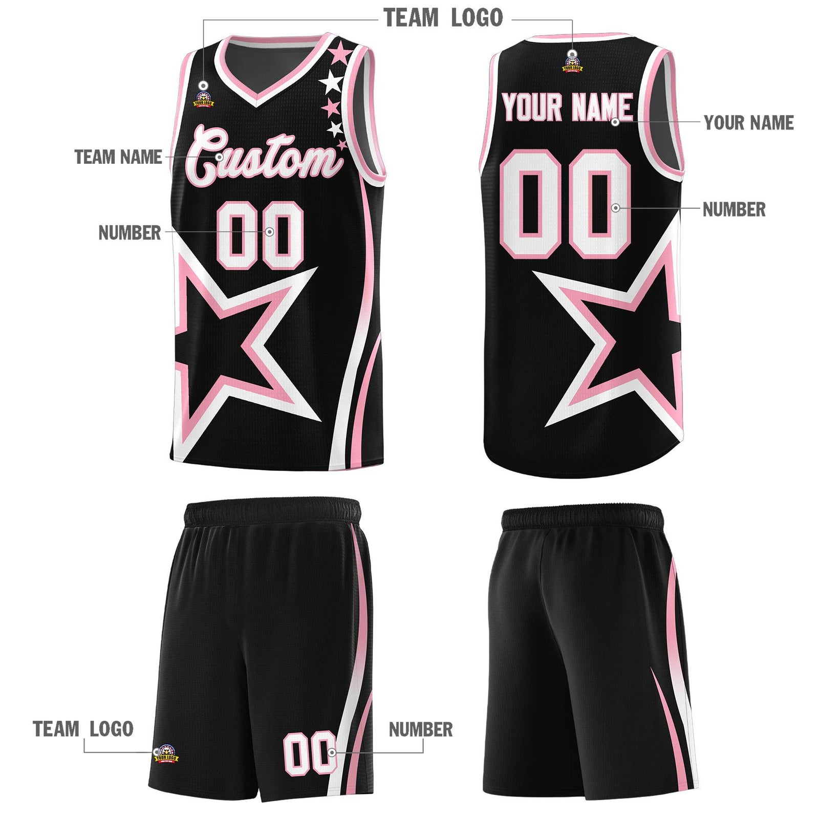 Custom Black Shoulder Stars Graffiti Pattern Sets Basketball Jersey