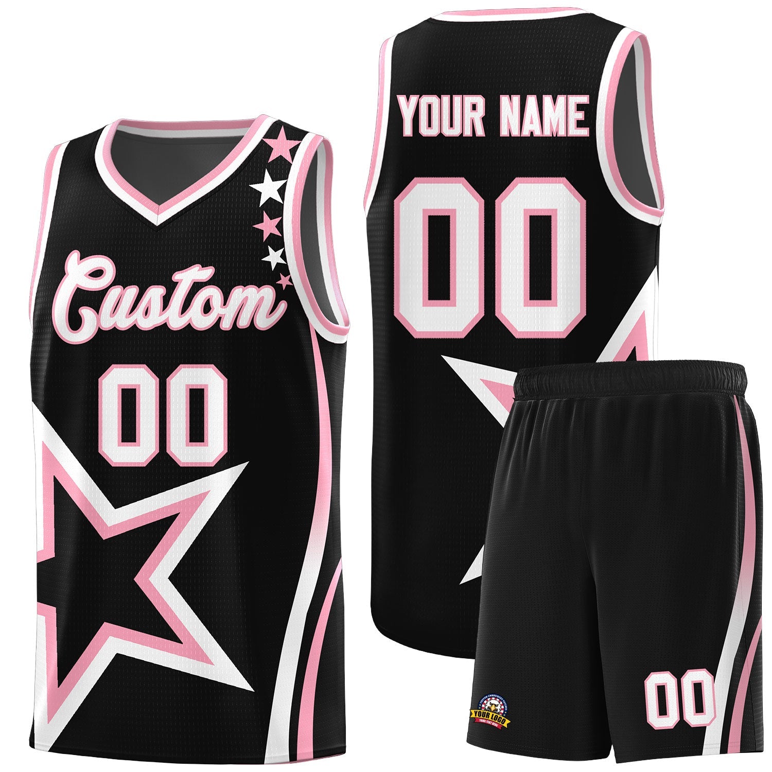 Custom Black Shoulder Stars Graffiti Pattern Sets Basketball Jersey