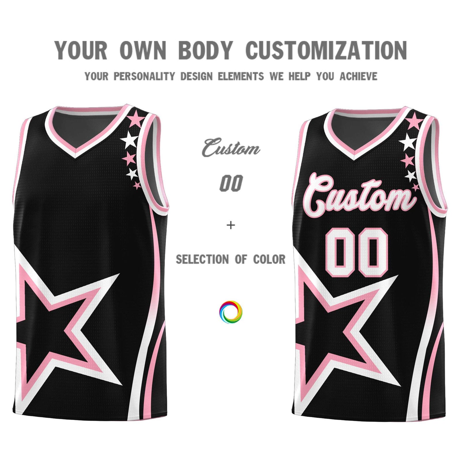 Custom Black Shoulder Stars Graffiti Pattern Sets Basketball Jersey