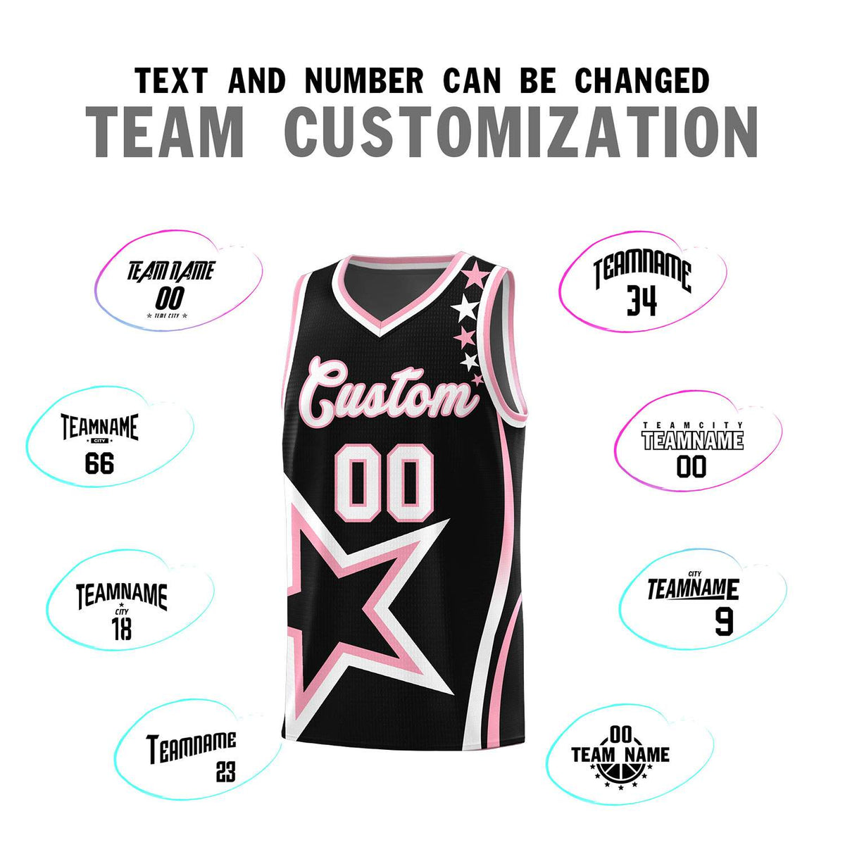 Custom Black Shoulder Stars Graffiti Pattern Sets Basketball Jersey