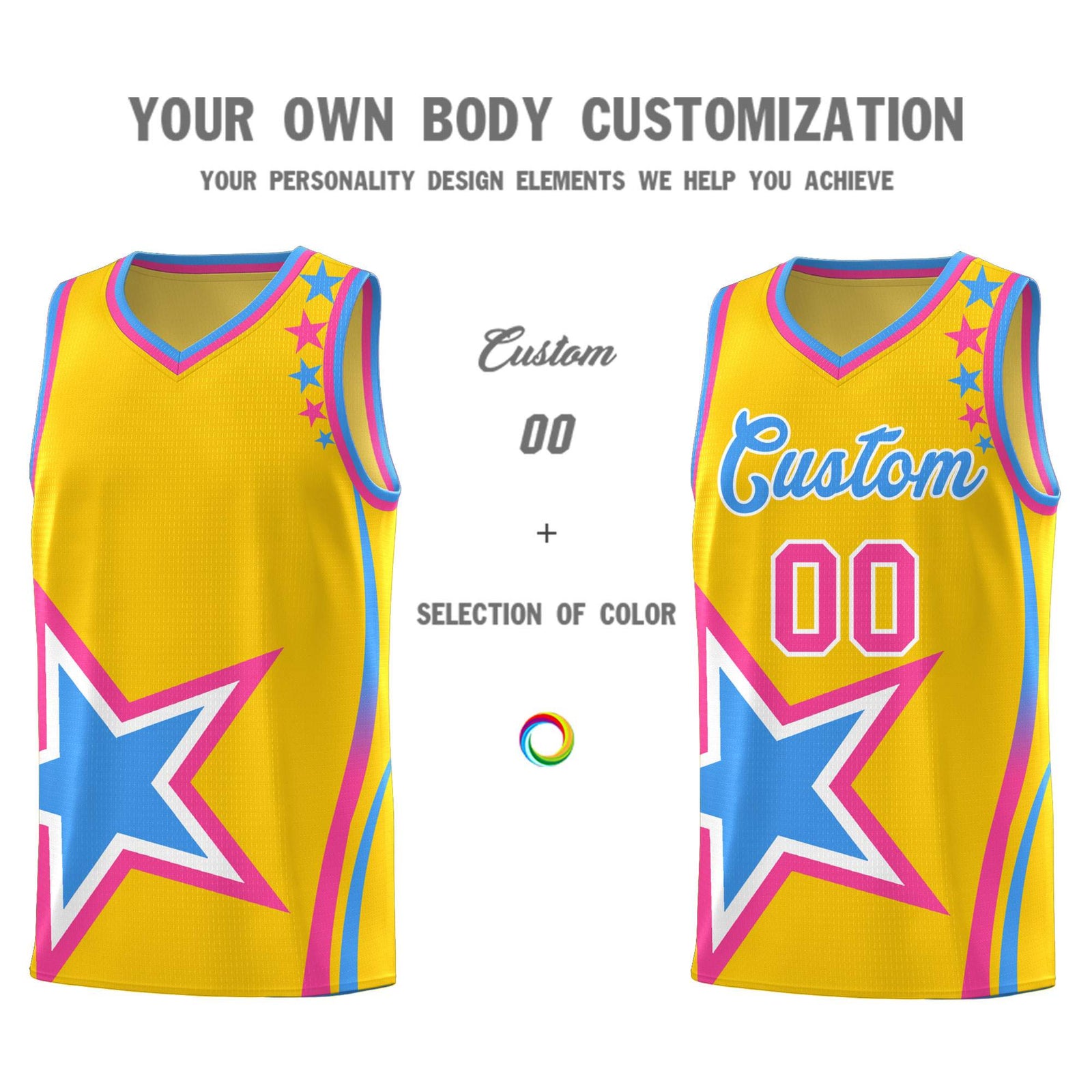 Custom Gold Shoulder Stars Graffiti Pattern Sets Basketball Jersey
