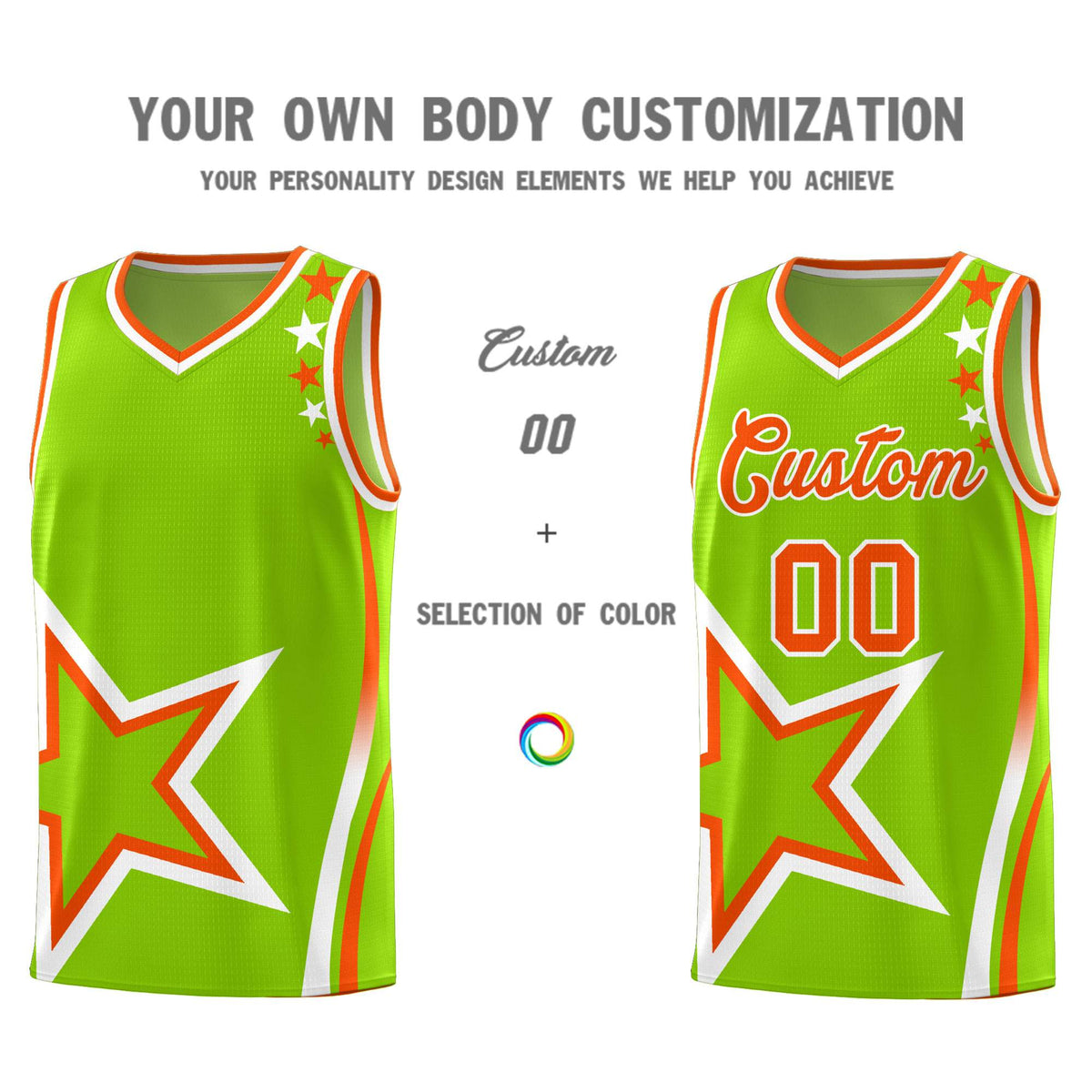 Custom Neon Green Shoulder Stars Graffiti Pattern Sets Basketball Jersey