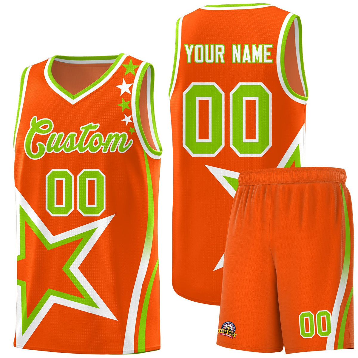 Custom Orange Shoulder Stars Graffiti Pattern Sets Basketball Jersey
