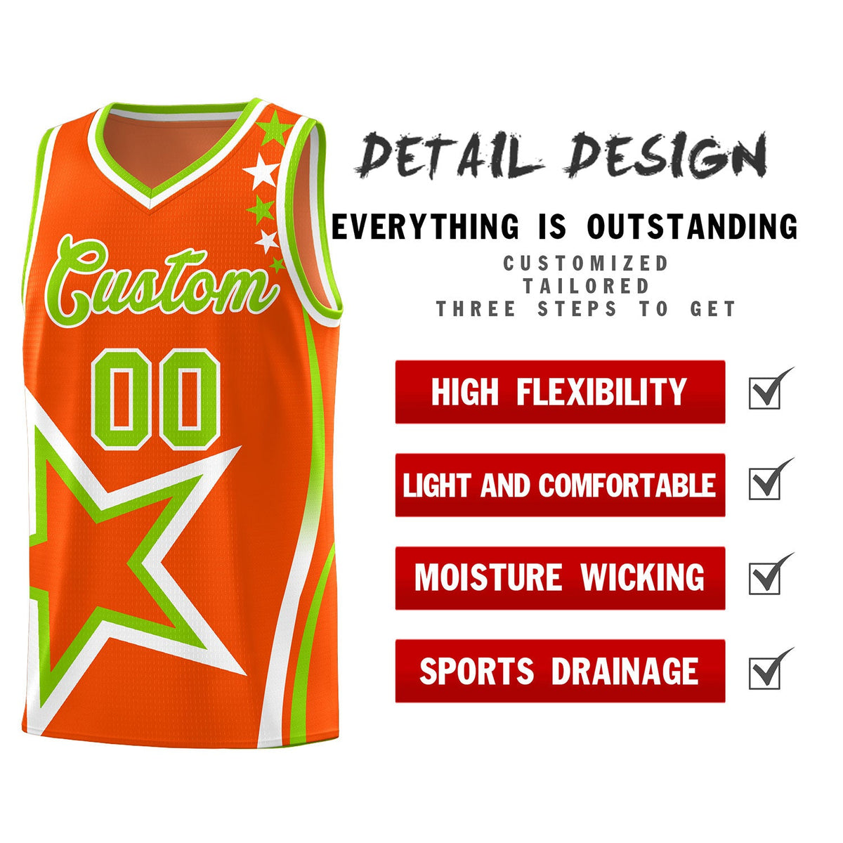 Custom Orange Shoulder Stars Graffiti Pattern Sets Basketball Jersey