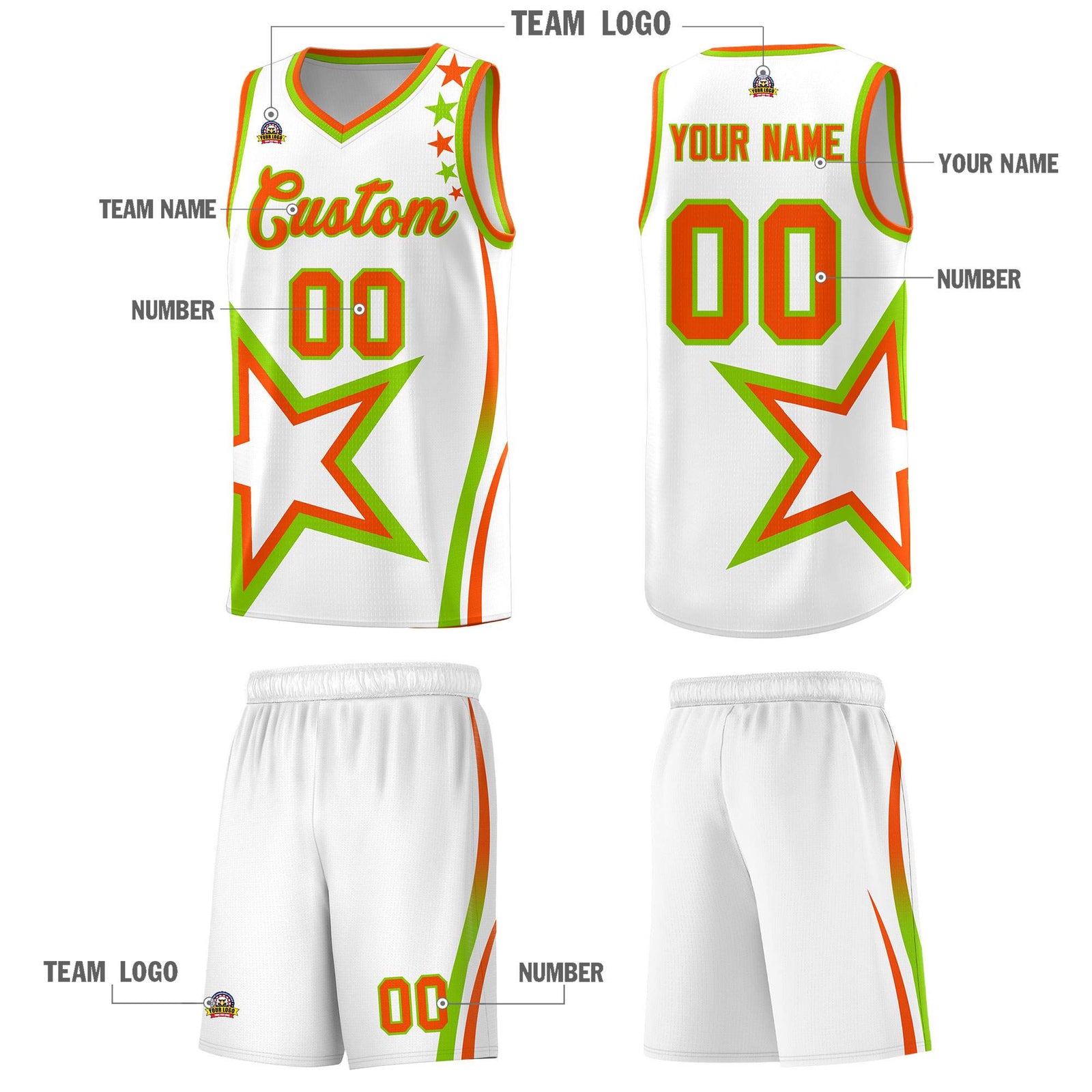 Custom White Shoulder Stars Graffiti Pattern Sets Basketball Jersey