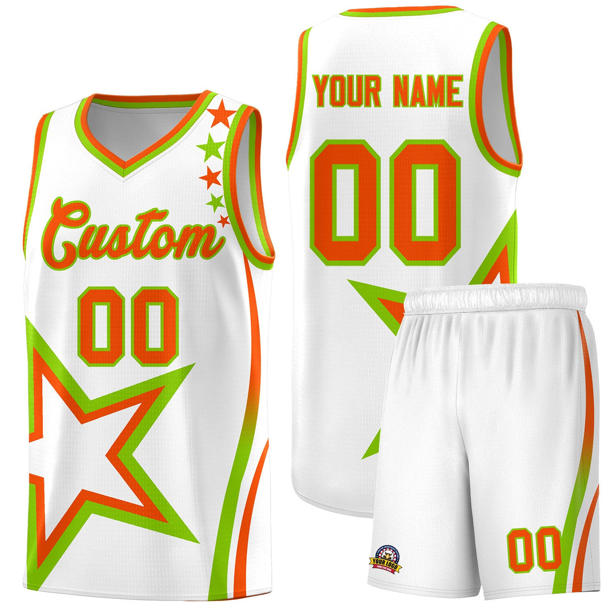 Custom White Shoulder Stars Graffiti Pattern Sets Basketball Jersey