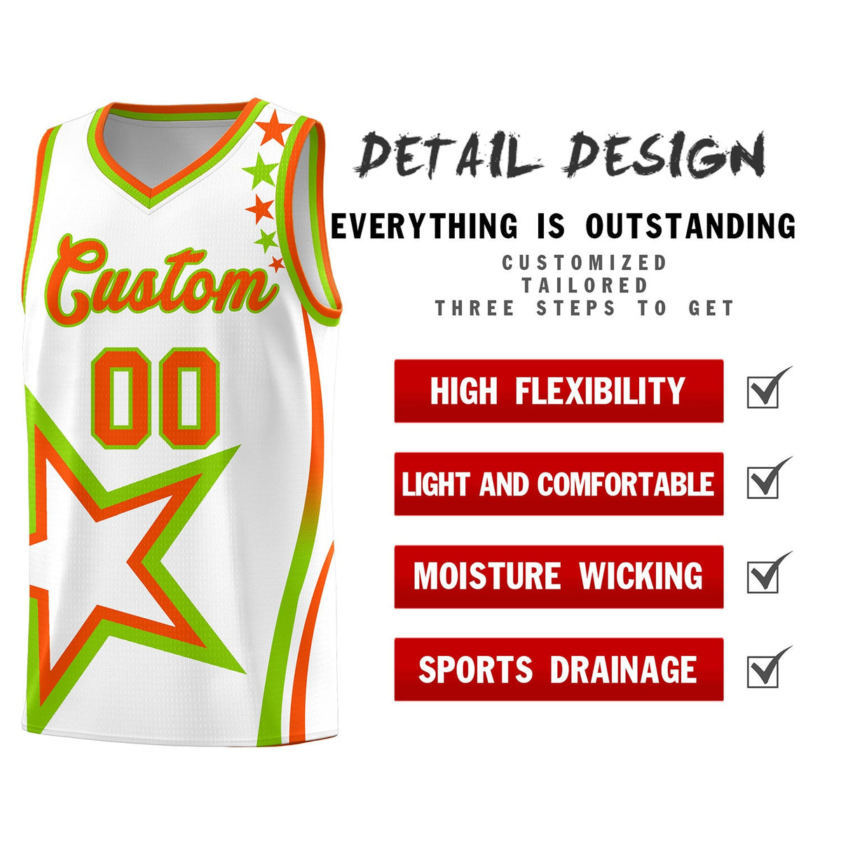 Custom White Shoulder Stars Graffiti Pattern Sets Basketball Jersey